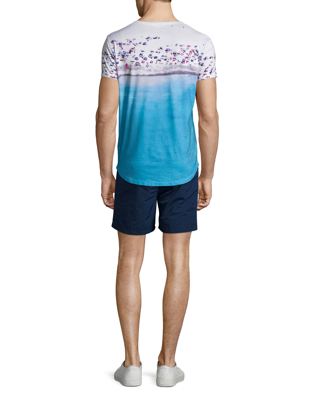 Beach-Print Short-Sleeve T-Shirt, Blue Pattern