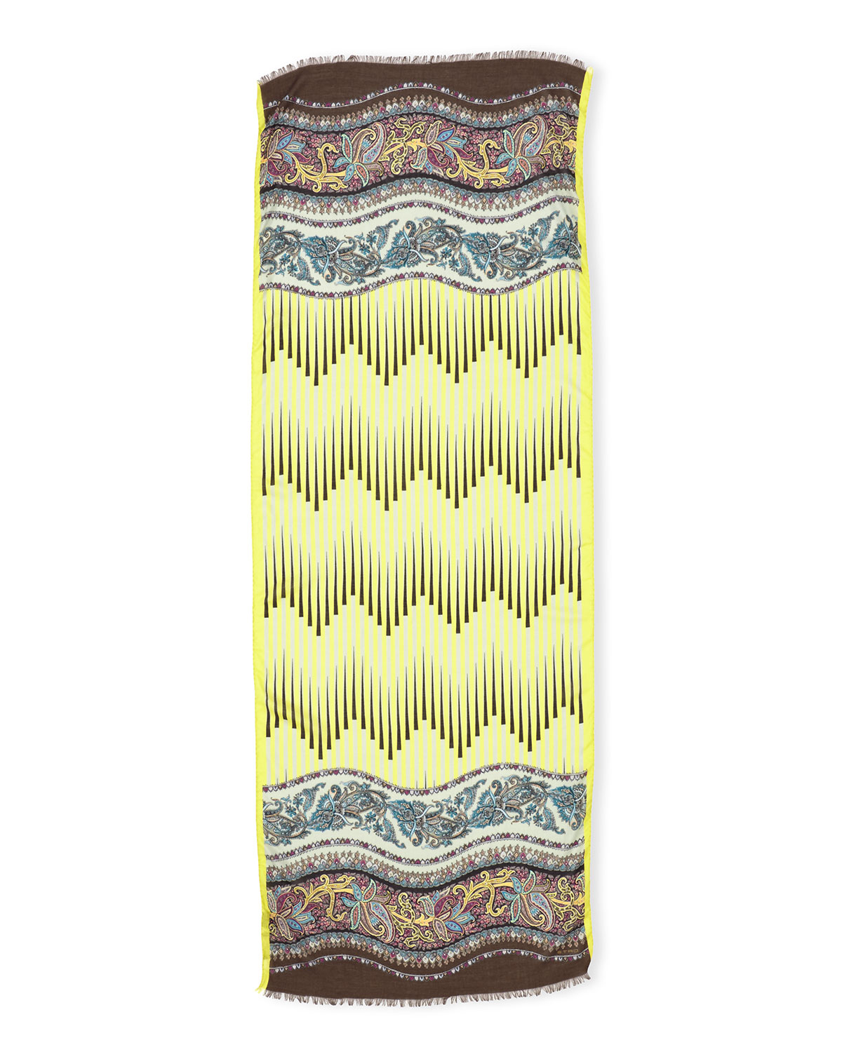 Wool-Blend Stripe & Paisley Scarf, Citron