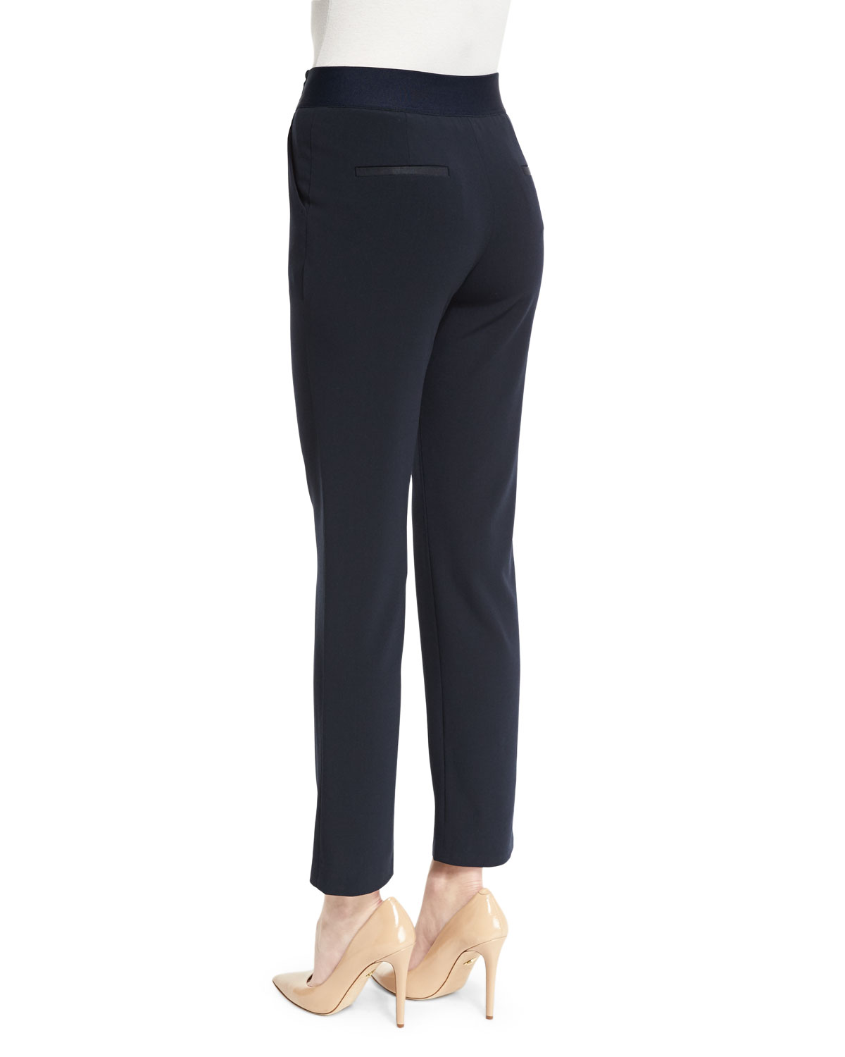 Slim-Leg Stretch-Wool Ankle Pants, Midnight