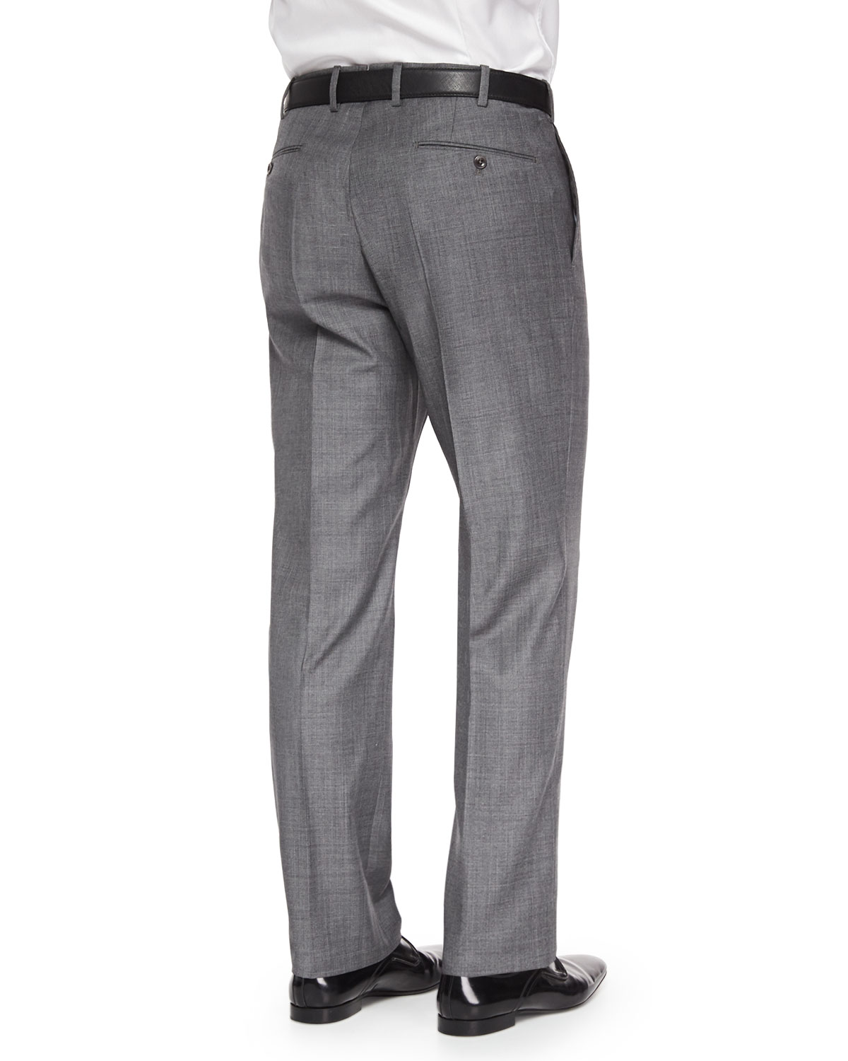 Benson Sharkskin Wool Trousers, Light Gray