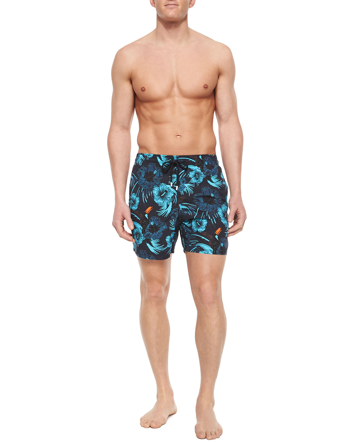 Moorea Toucan-Print Swim Trunks, Navy