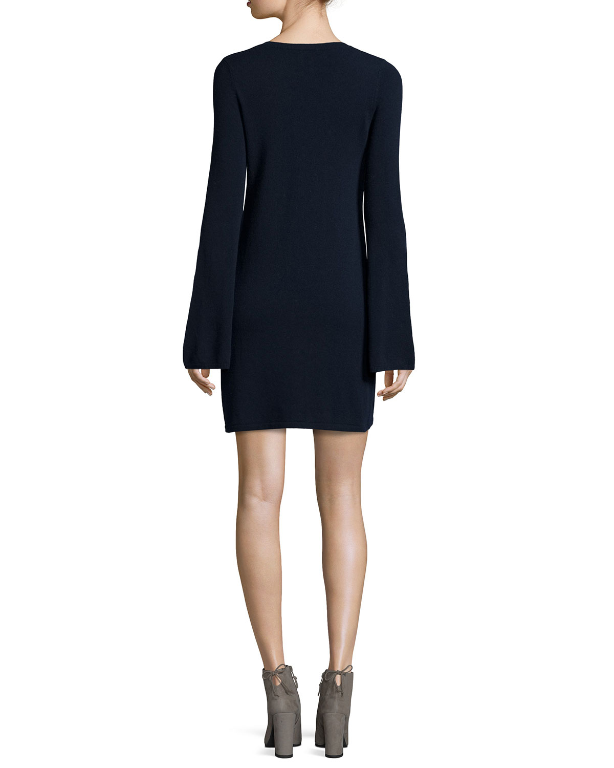 Cashmere V-Neck Bell-Sleeve Sweaterdress