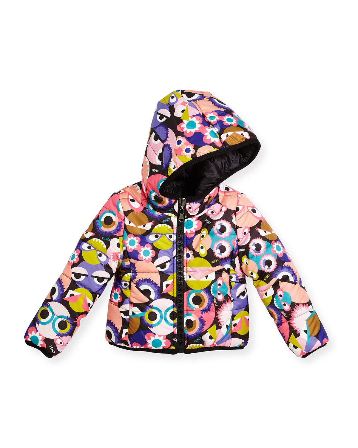 Floral Hooded Monster-Print Reversible Jacket, Multicolor, Size 2-5