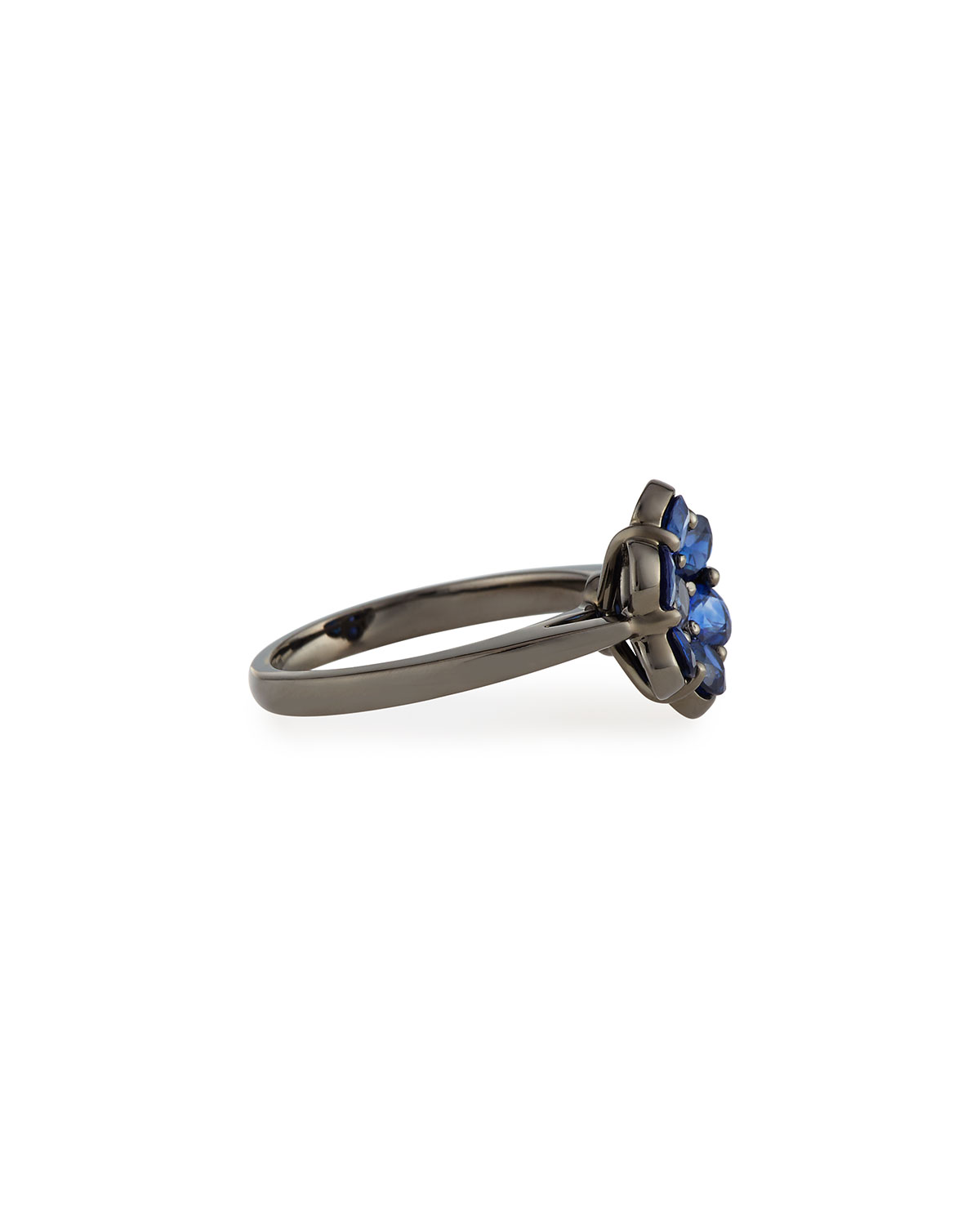 18K Black Gold & Blue Sapphire Flower Ring