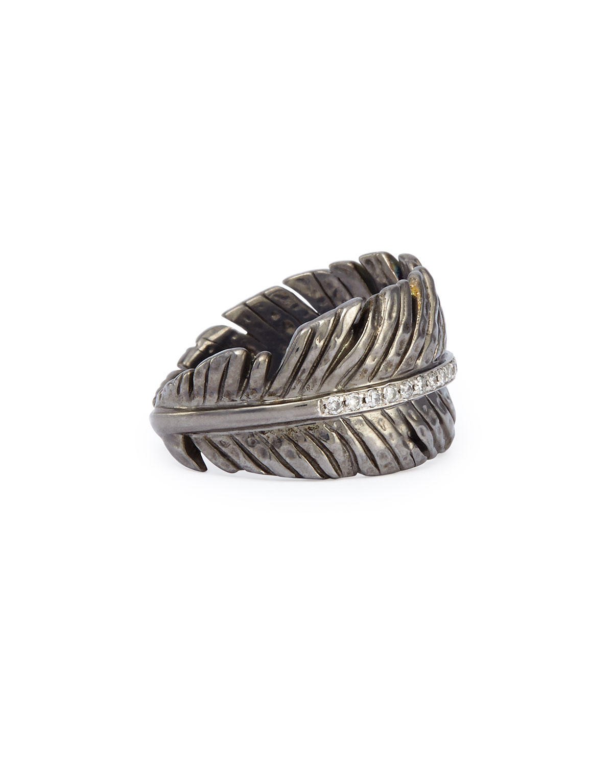 Silver Feather Ring with Diamonds