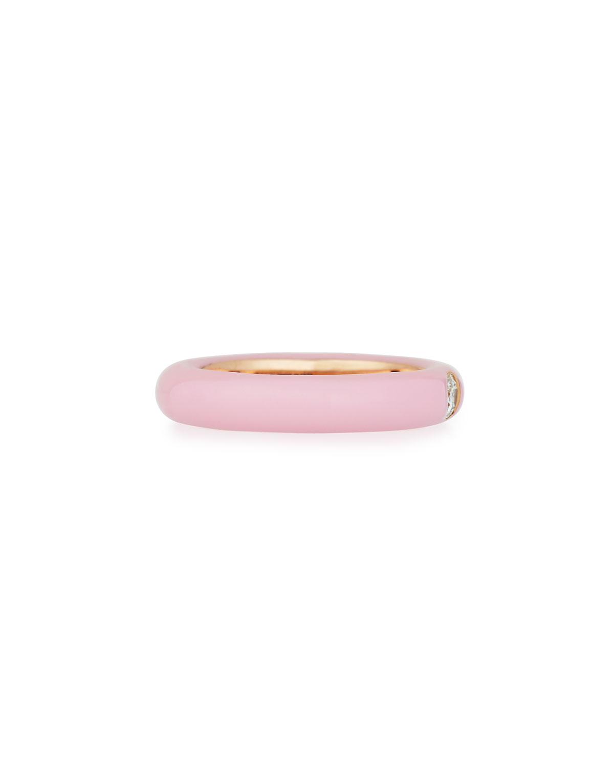 Pink Enamel Ring with One Diamond, Size 5.5