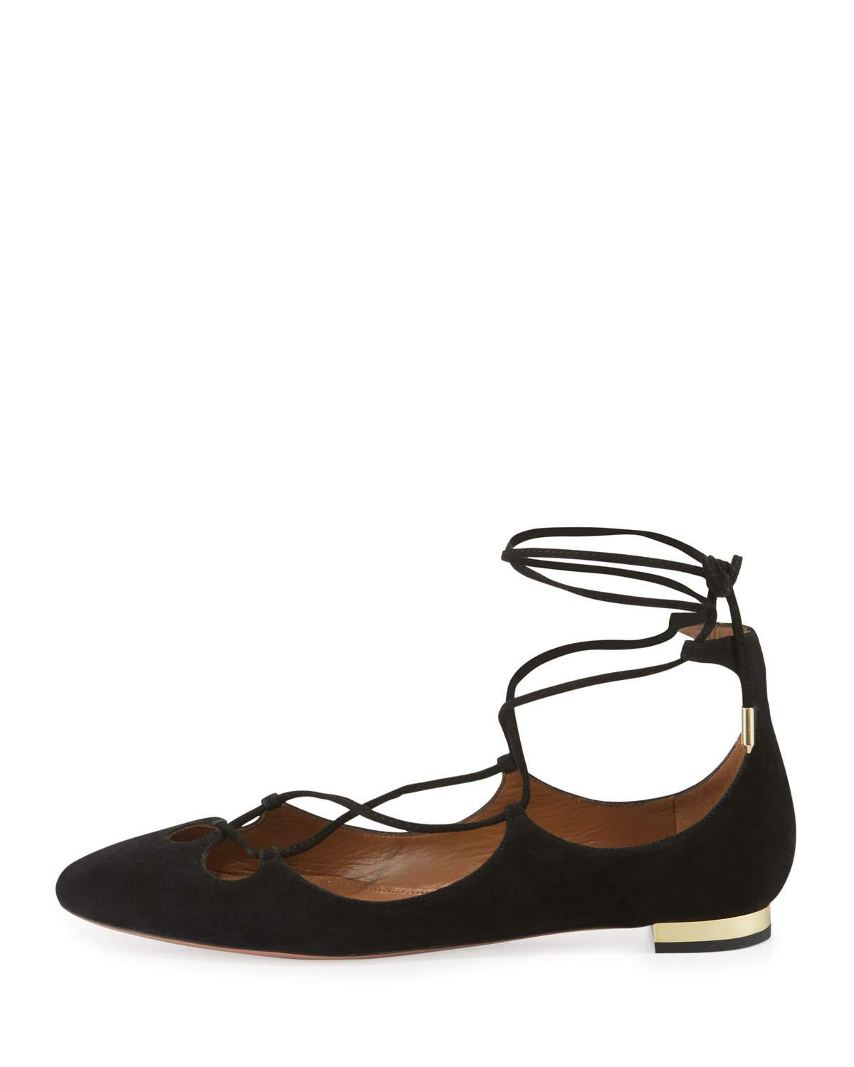 Dancer Suede Lace-Up Flat, Black