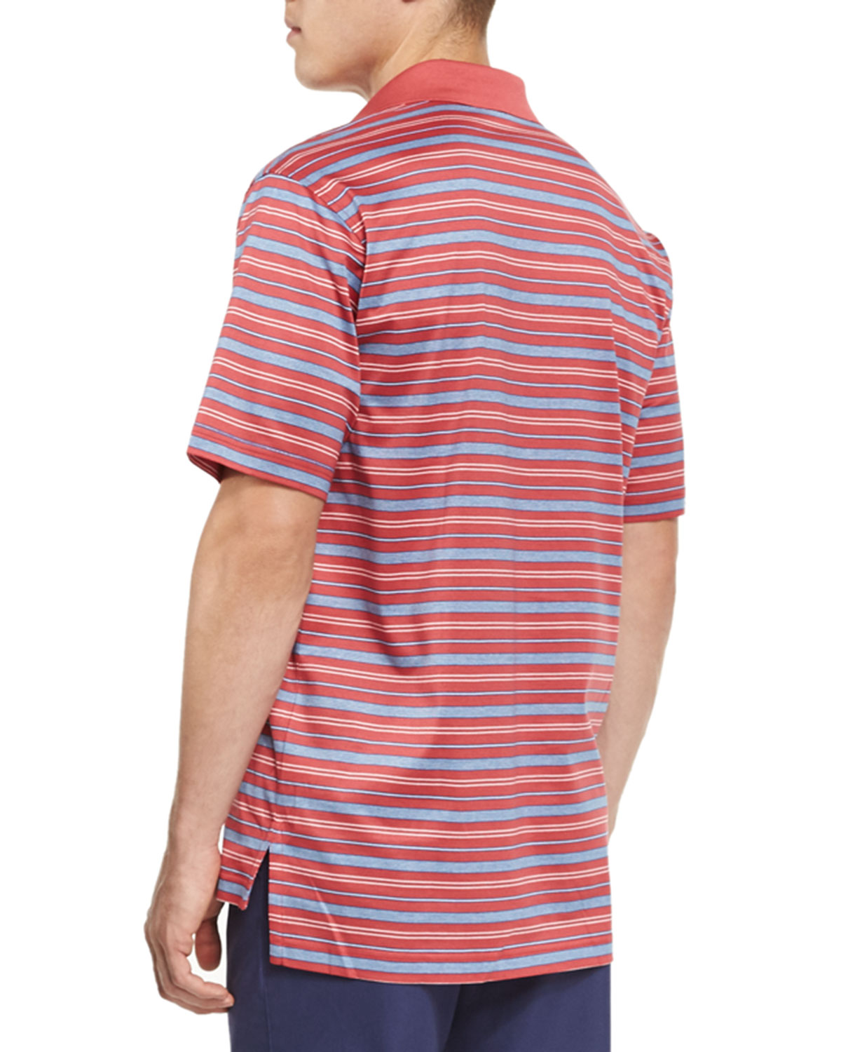 Sandy Striped Cotton Lisle Polo Shirt, Red