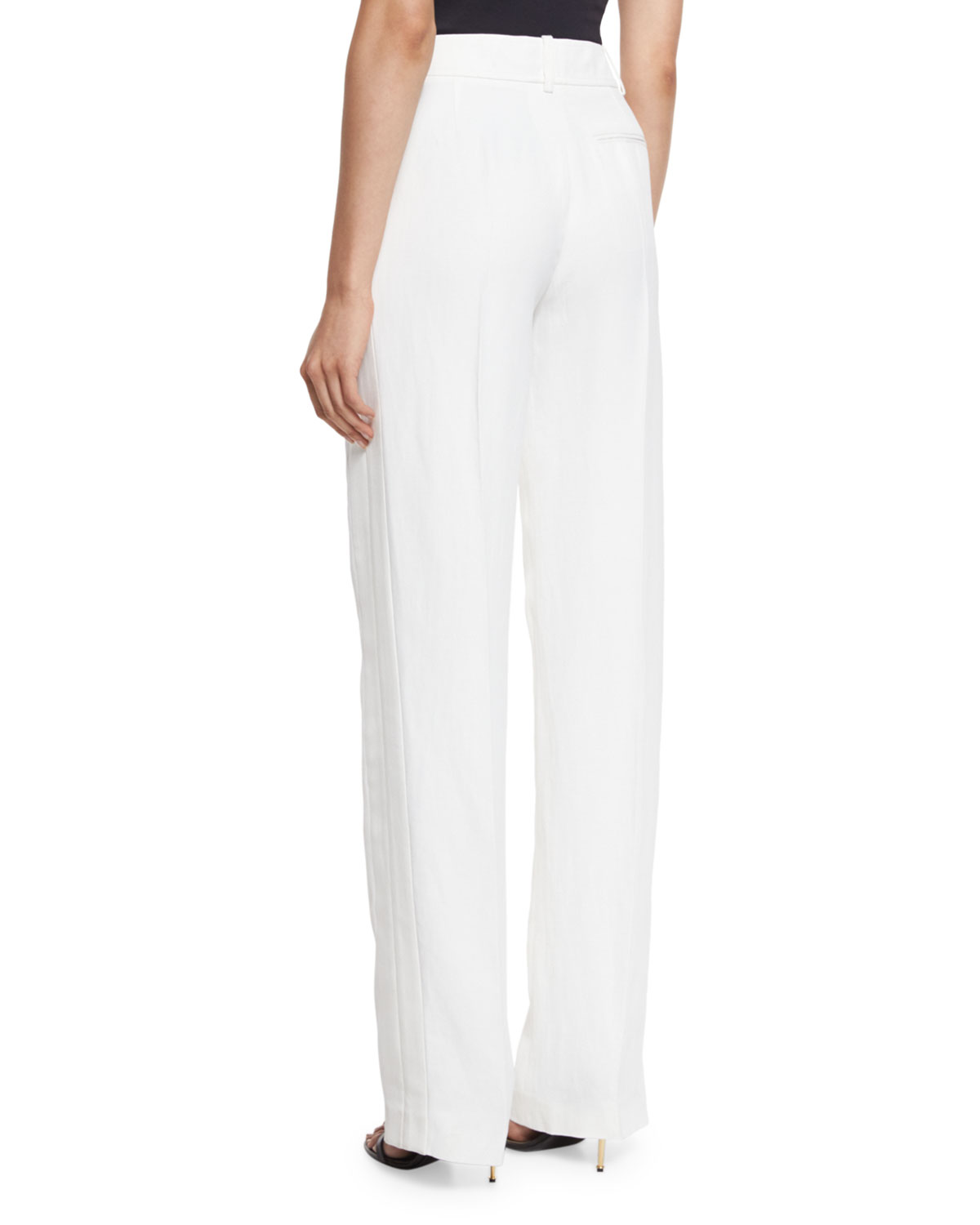 Inverted-Pleat Straight-Leg Trousers, Chalk