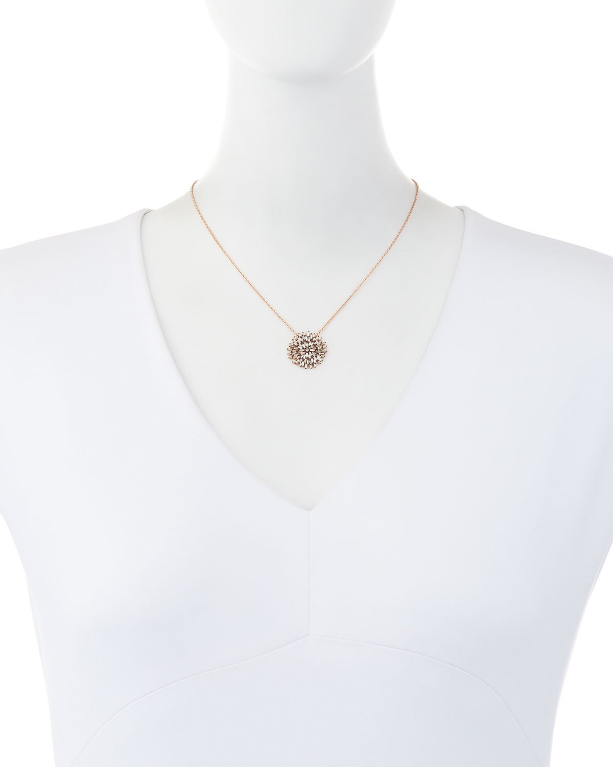 18K Rose Gold Diamond Baguette Sunburst Necklace