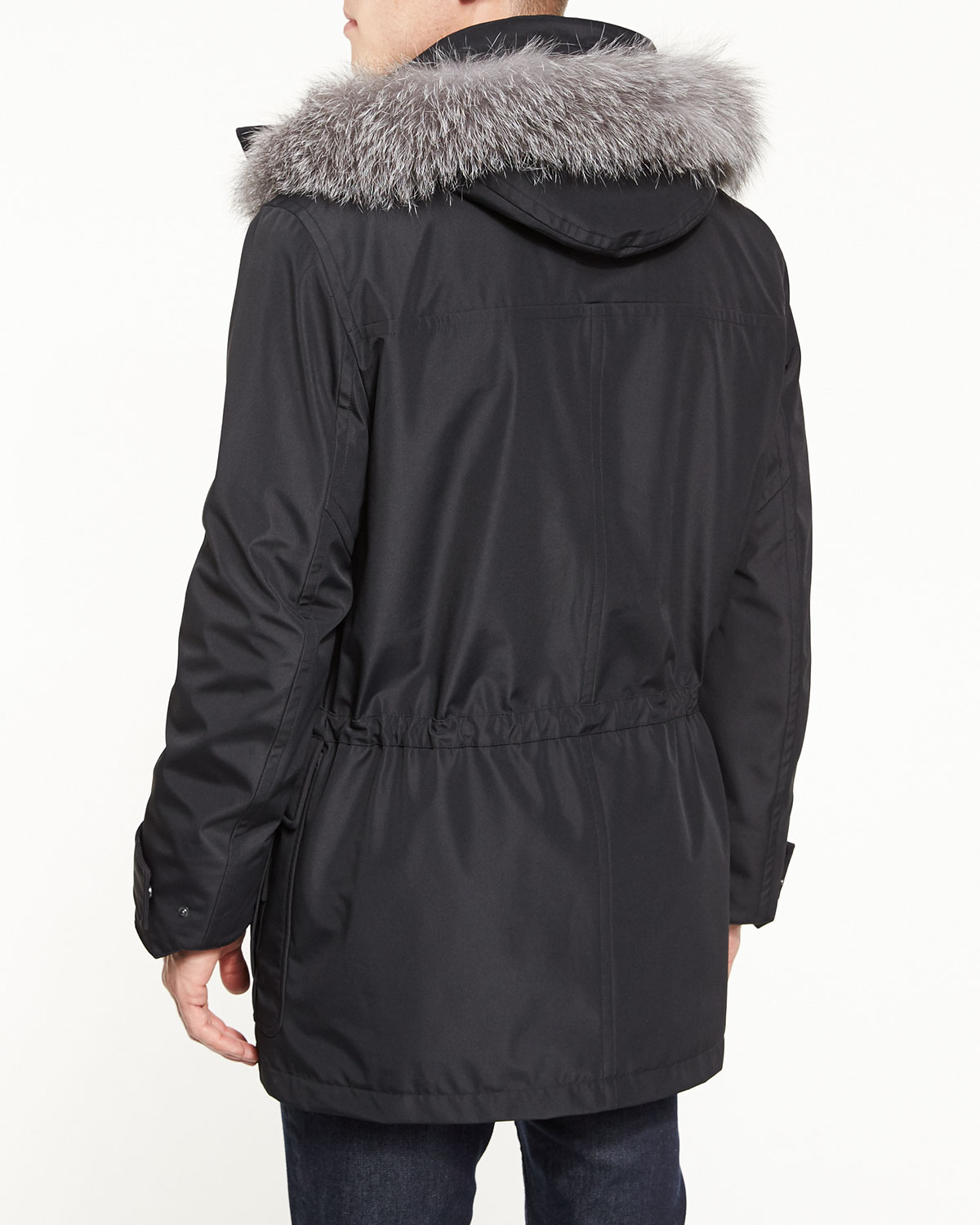 Everest Fur-Trim Hooded Parka, Jet Black