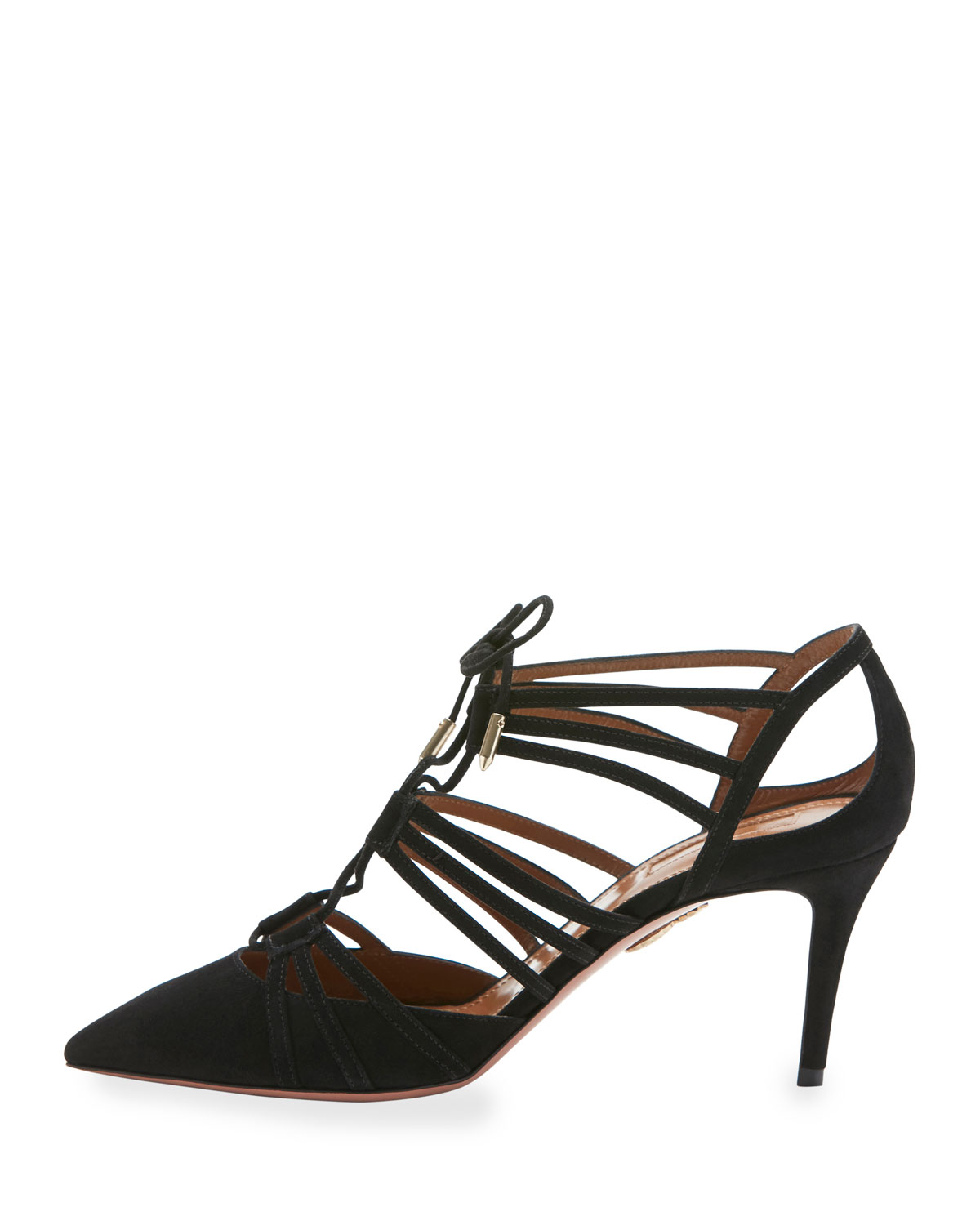 Roma Lace-Up Suede 75mm Pump, Black