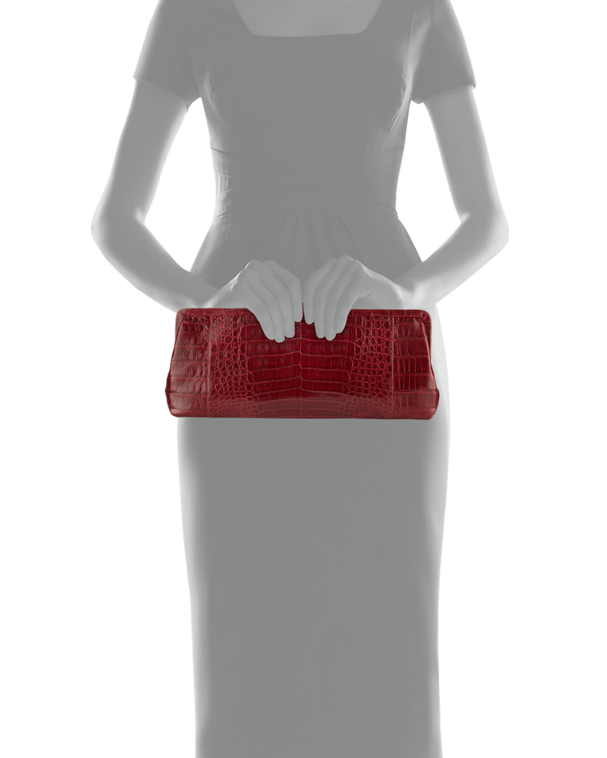 Small Frame Crocodile Clutch Bag, Red Shiny