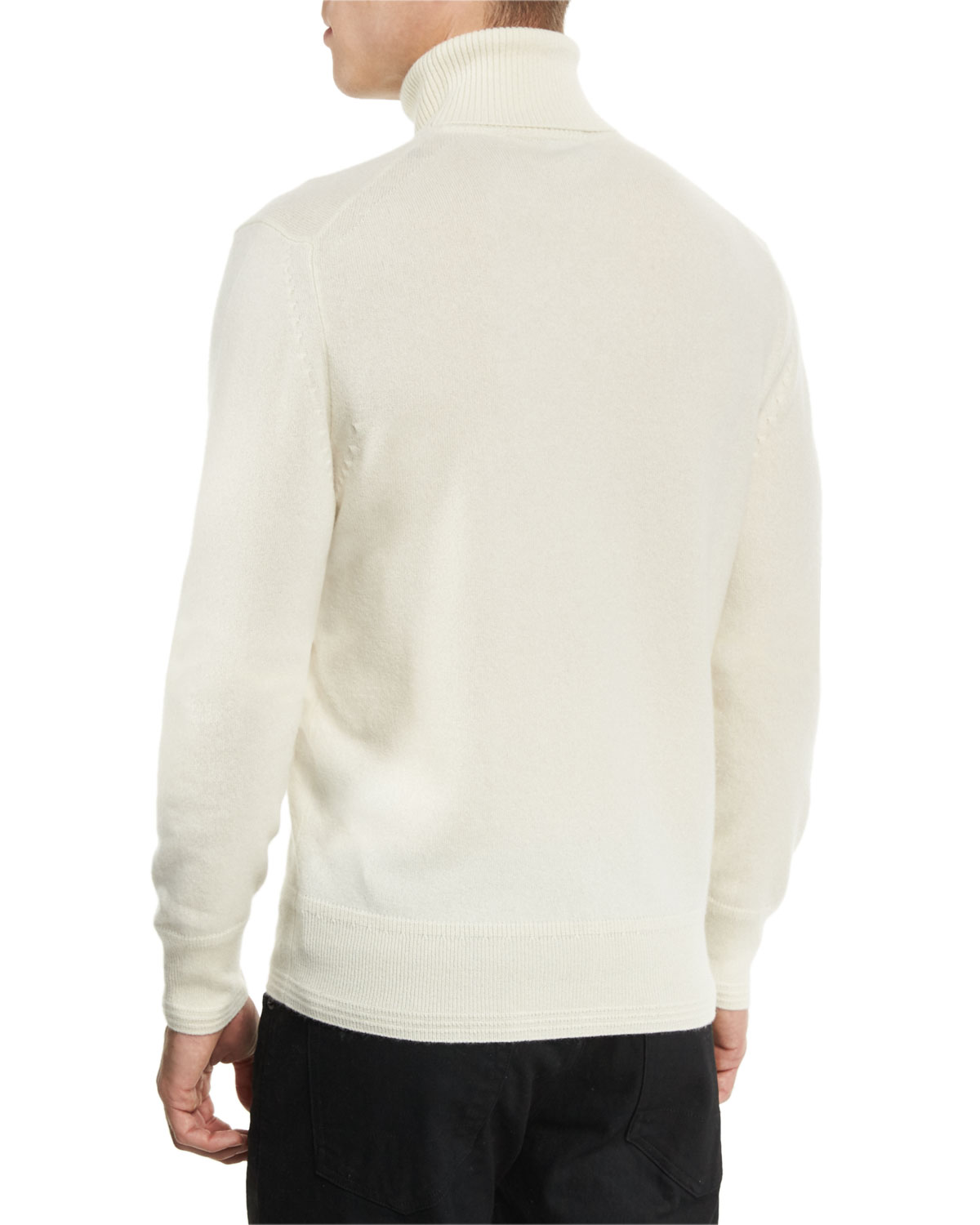 Classic Flat-Knit Cashmere Turtleneck Sweater, Ivory