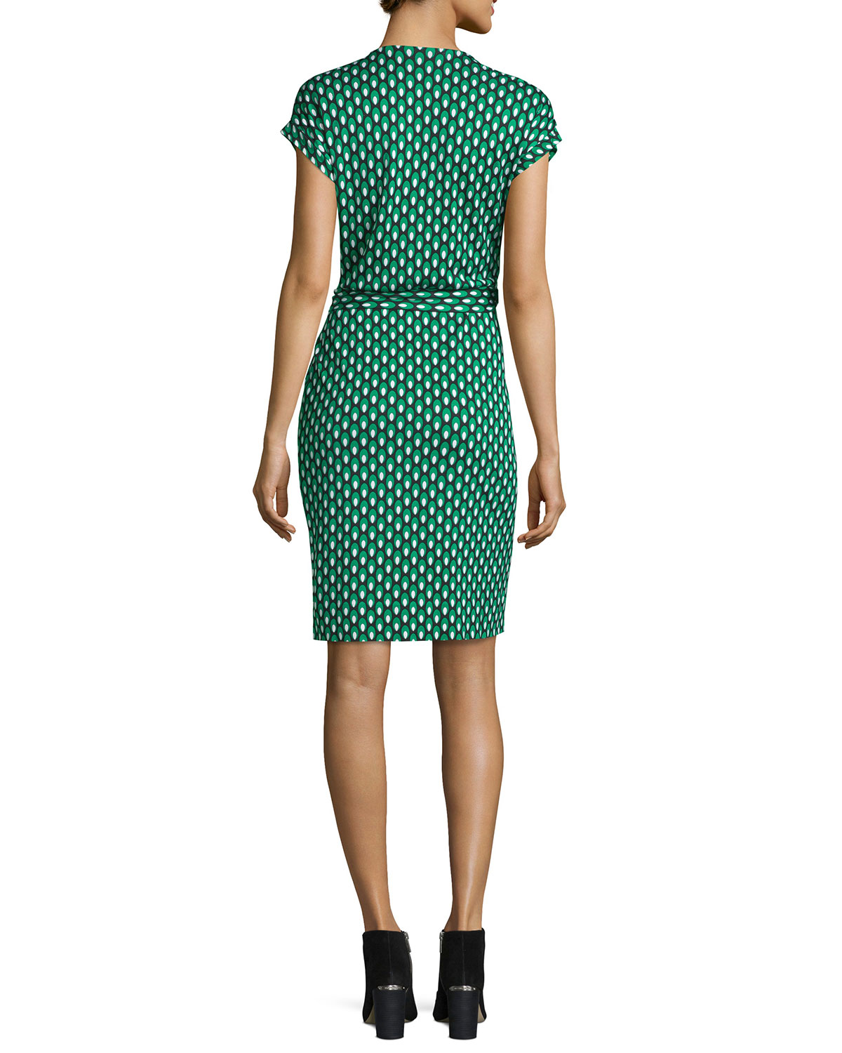 Sascha Dots Faux-Wrap Sheath Dress, Green