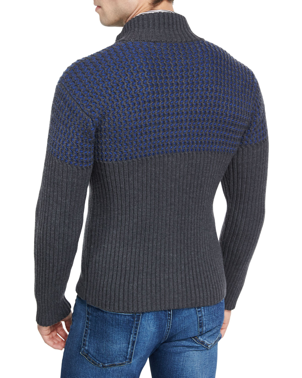 Colorblock Ribbed Full-Zip Cardigan