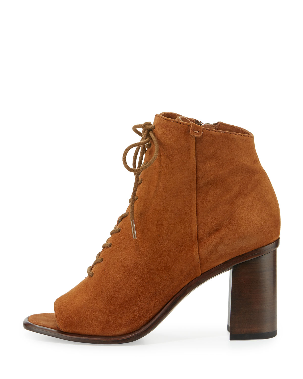 Amy Open-Toe Lace-Up Bootie, Brown