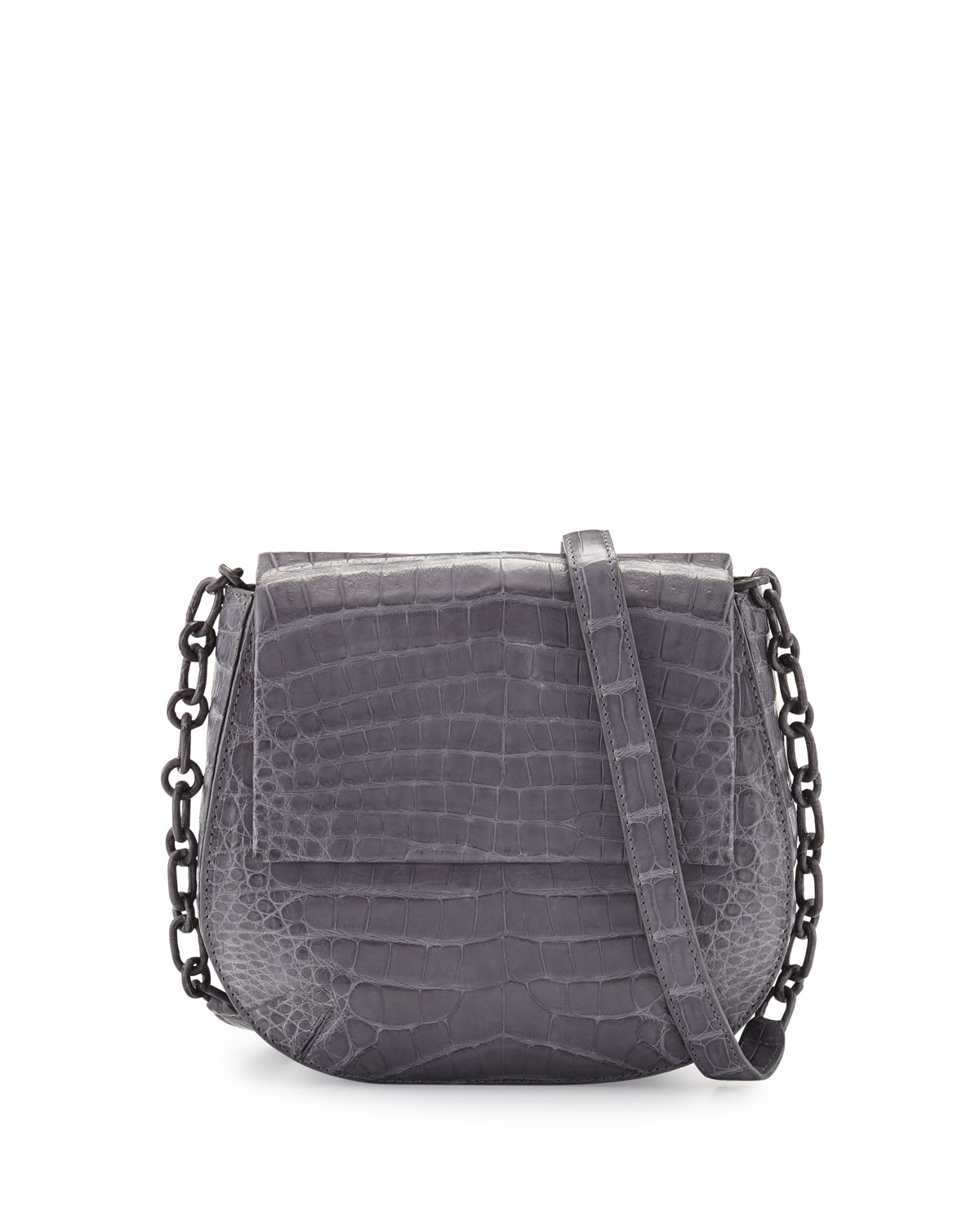 Crocodile Chain-Strap Saddle Bag