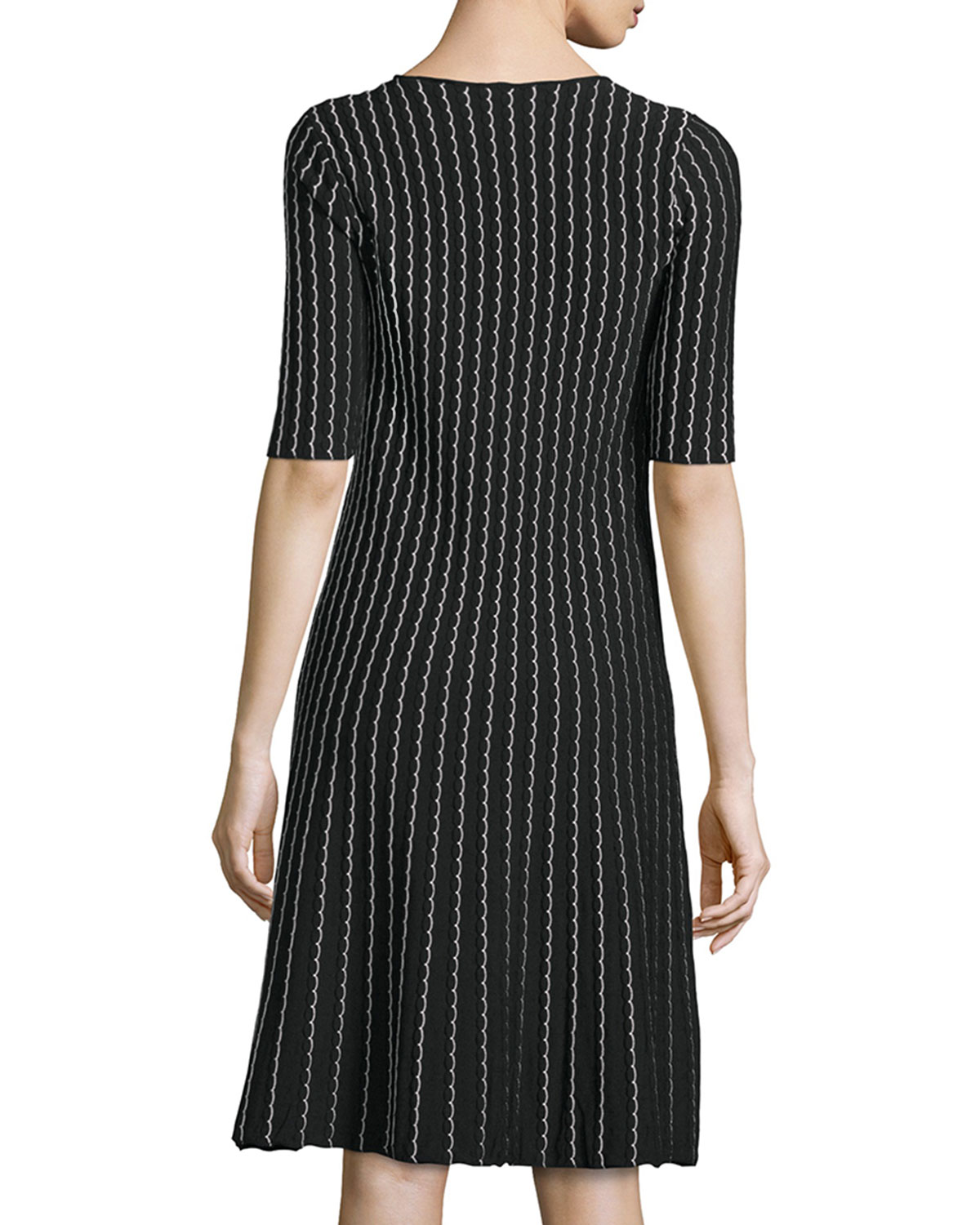 Half-Sleeve Bicolor Dress, Black