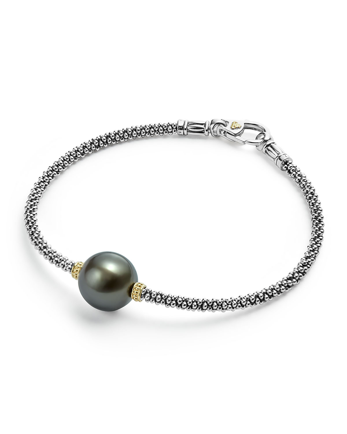 Luna Sterling Silver & 18K Rope Bracelet with Black Tahitian Pearl