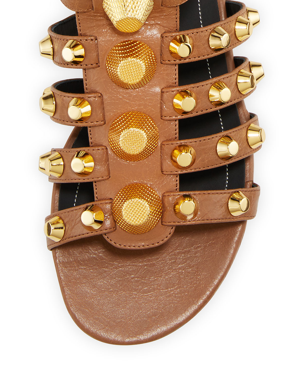 Studded Caged Flat Sandal, Marron Glace