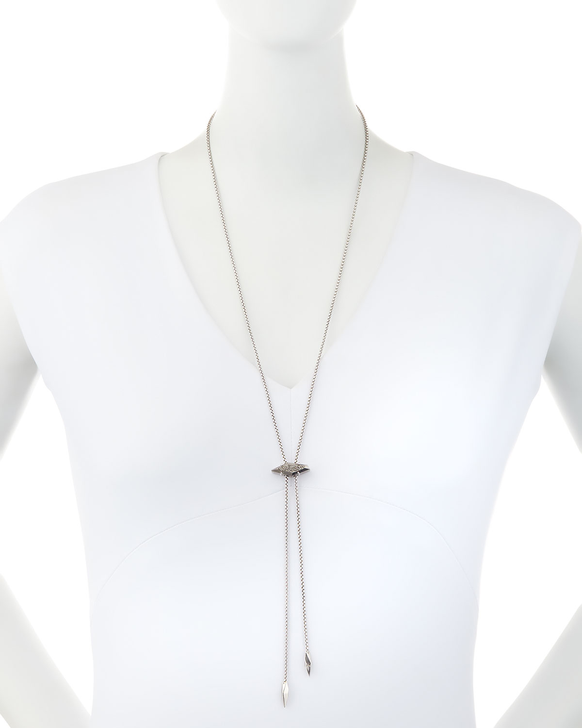 Cheska Lariat Necklace, Silvertone