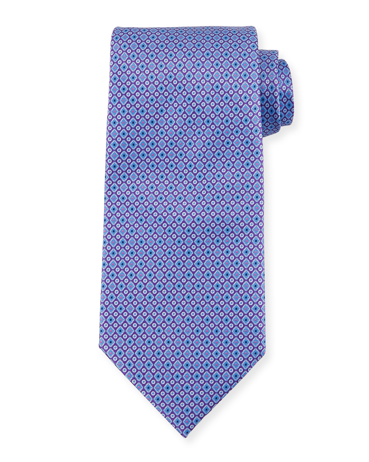 Micro Diamond & Medallion Printed Silk Tie