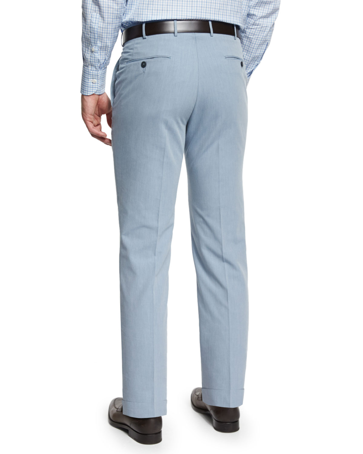 Cotton-Twill Flat-Front Trousers, Light Blue