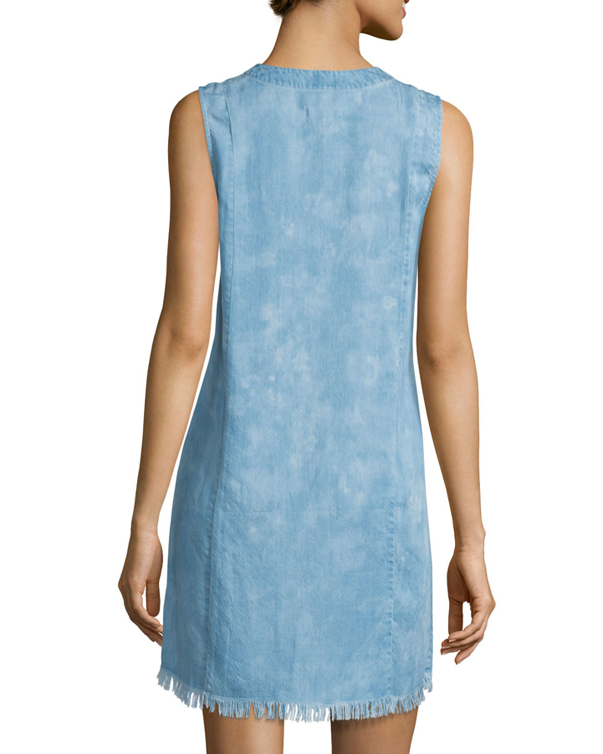 Sleeveless Lace-Up Denim Dress, Chambray