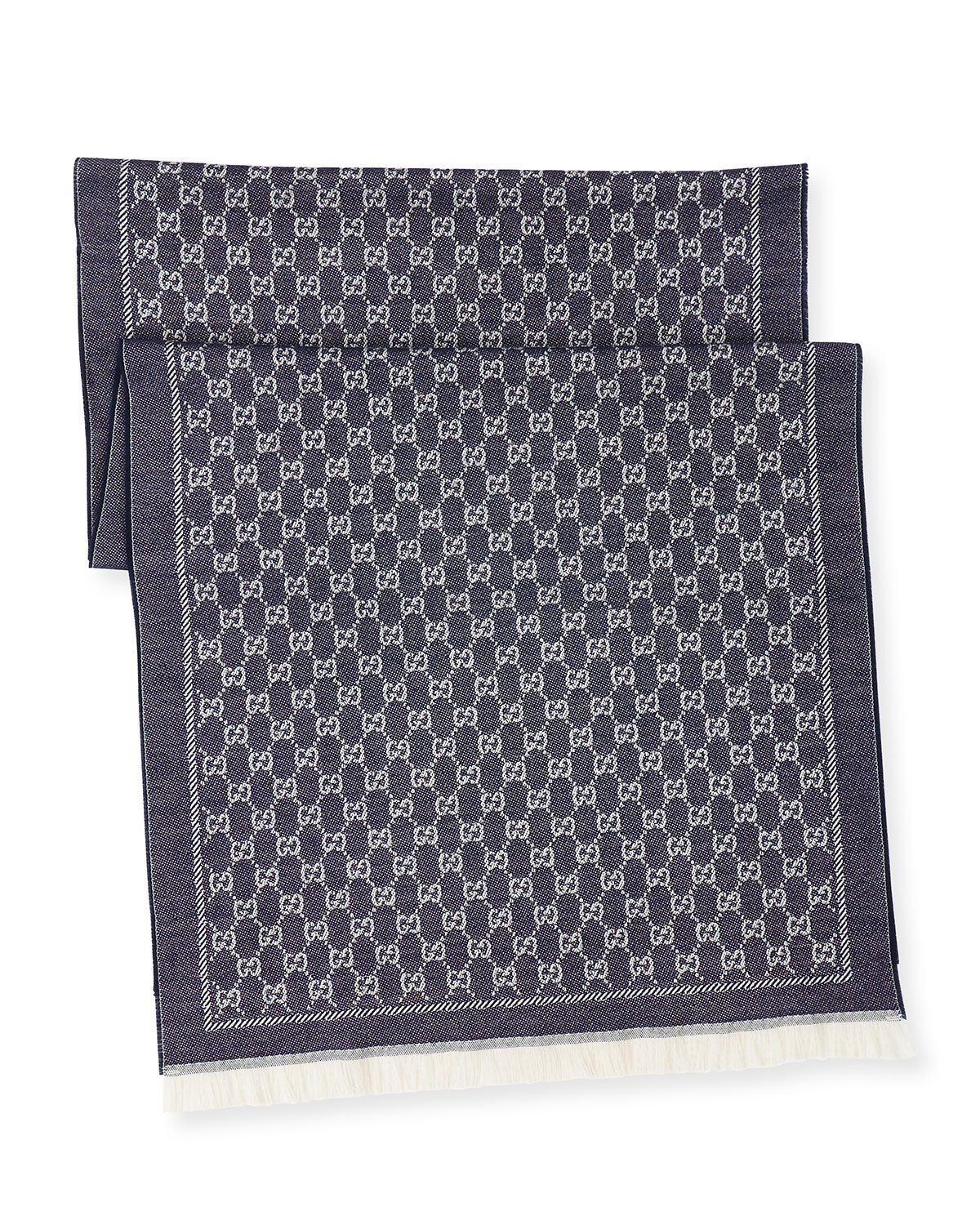 Reversible Wool Stencil Scarf, Sand/Blue