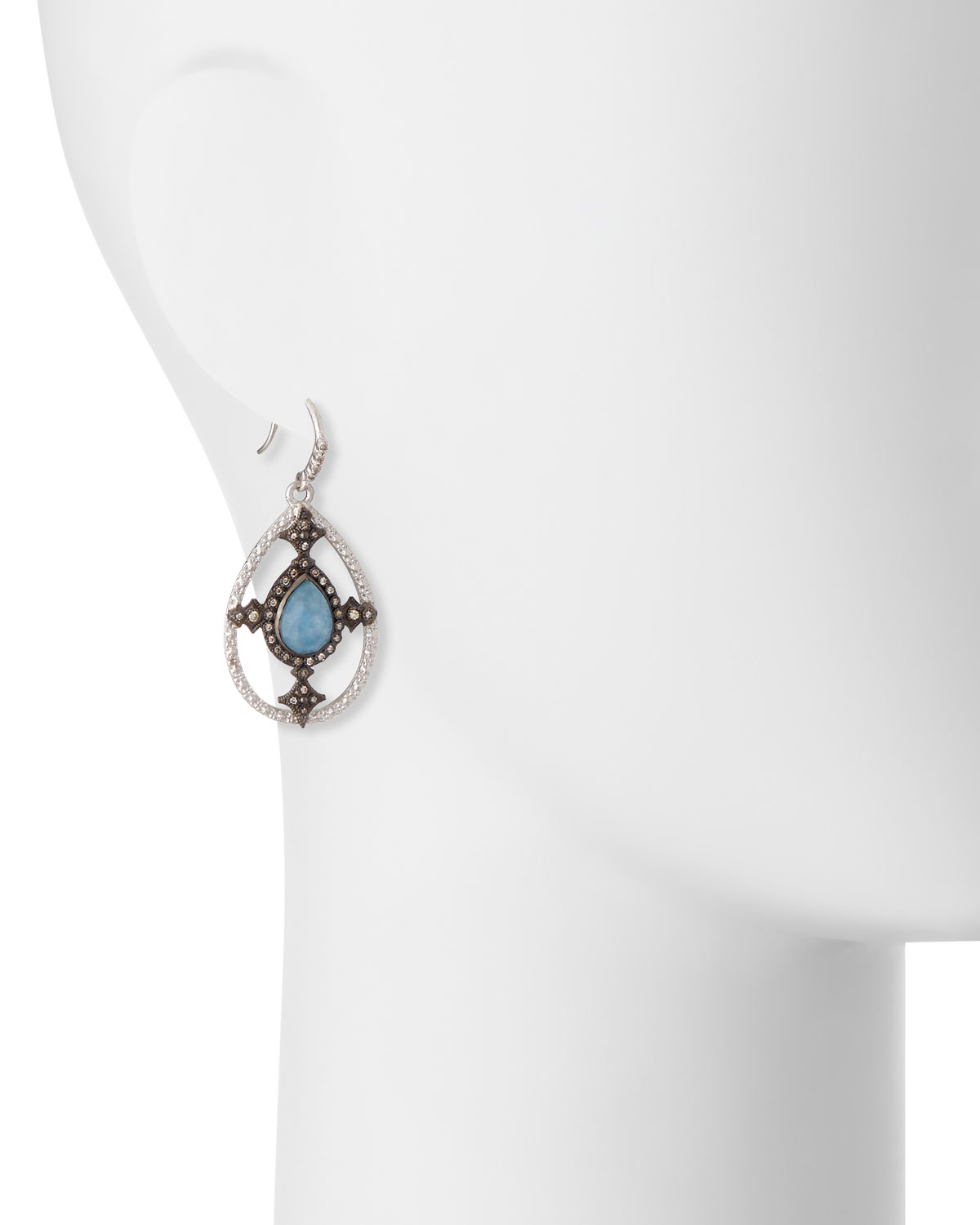 New World Blue Quartz Triplet Shield Drop Earrings with Diamonds