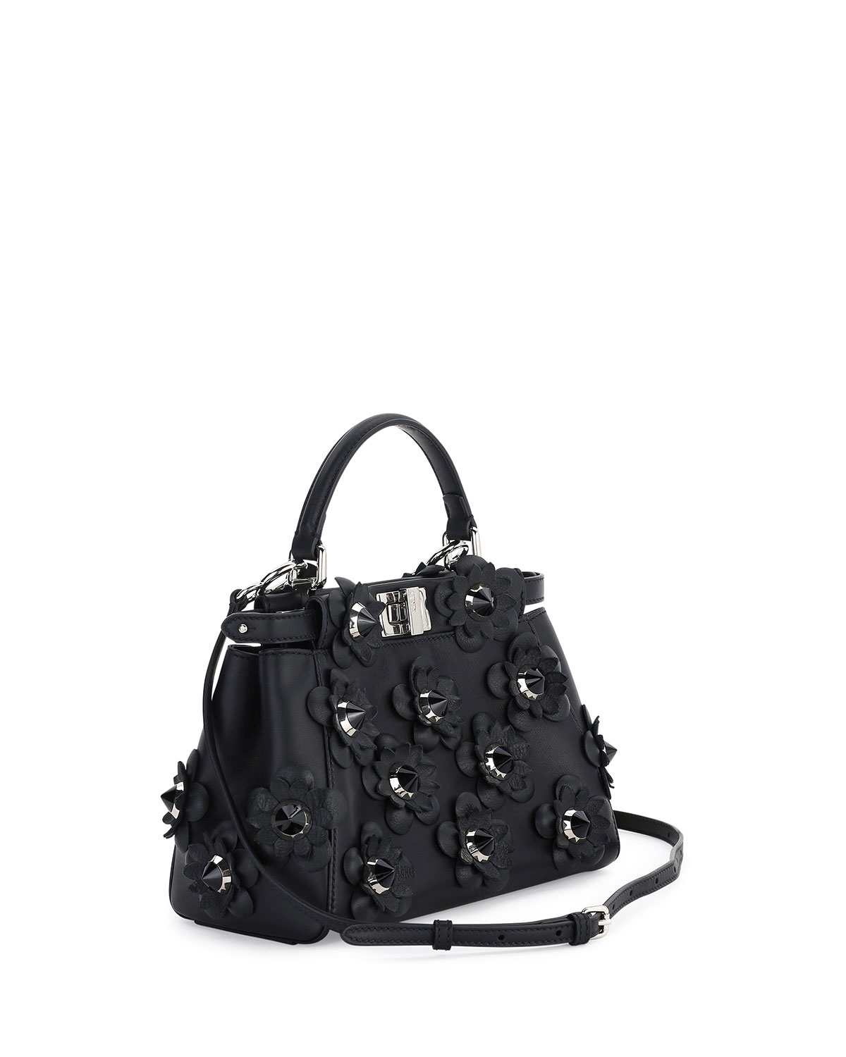 Peekaboo Mini Allover Flowers Satchel Bag, Black