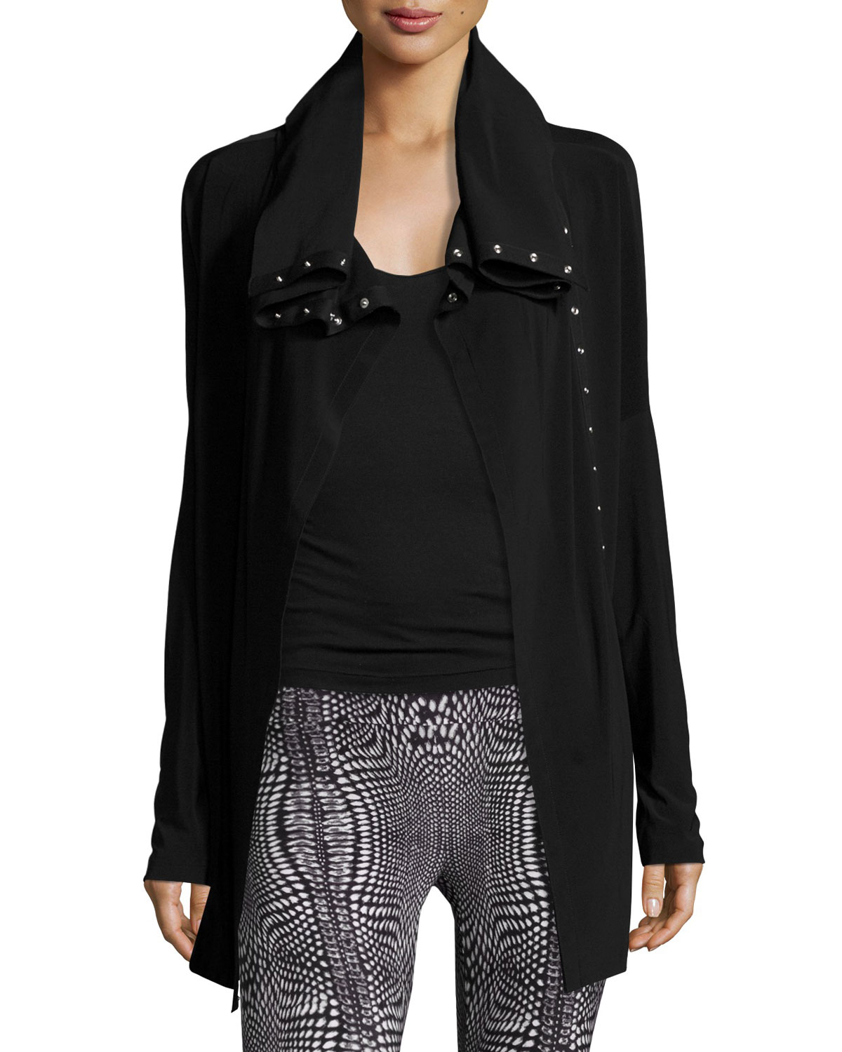 Side-Snap Long Athletic Jacket, Black