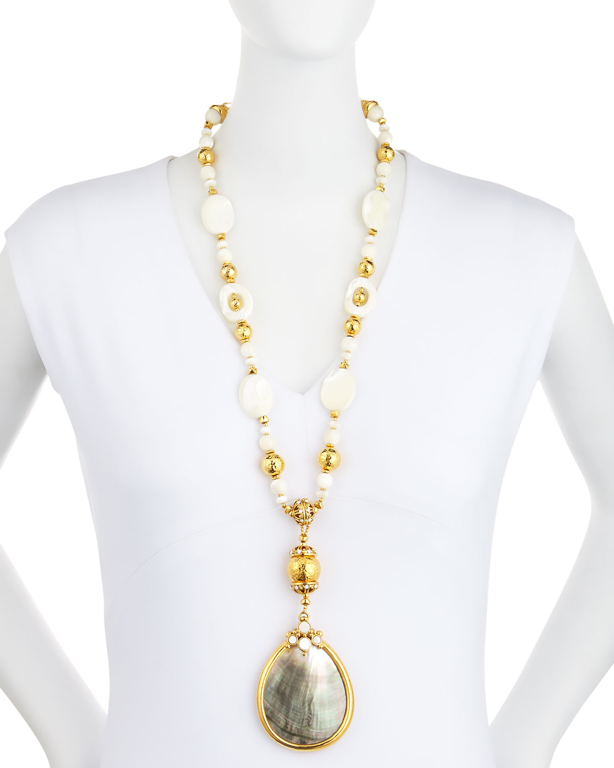 Golden Mother-of-Pearl Statement-Pendant Necklace