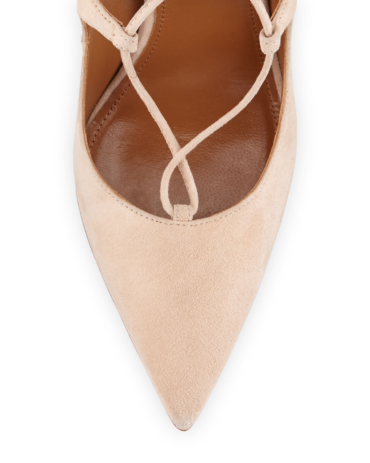 Christy Suede Lace-Up Pump, Nude