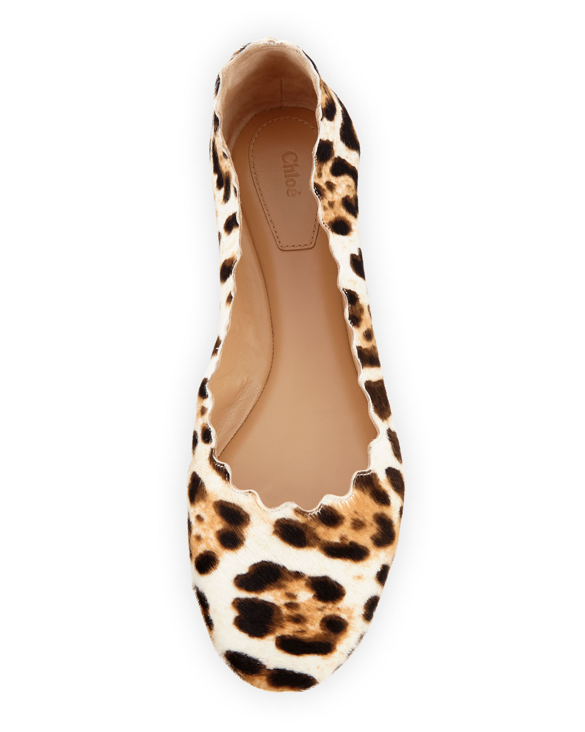 Scalloped Calf-Hair Ballerina Flat, Snow Leopard