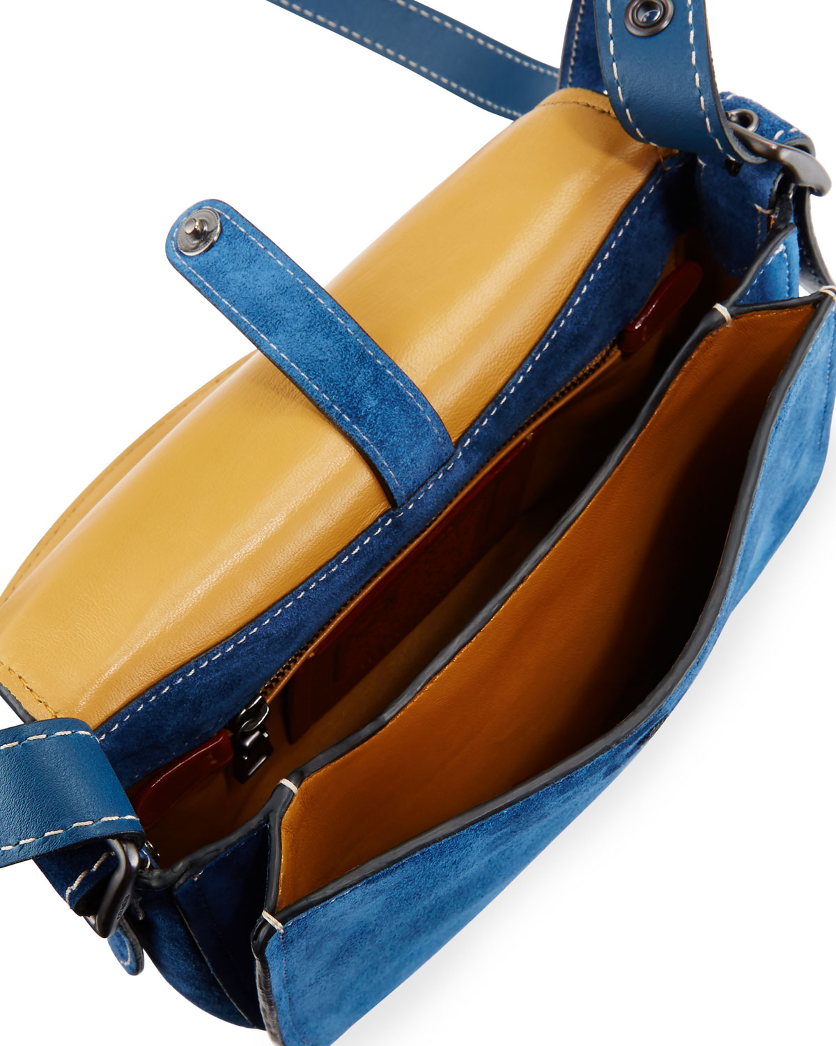 23 Western-Rivet Suede Saddle Bag, Denim