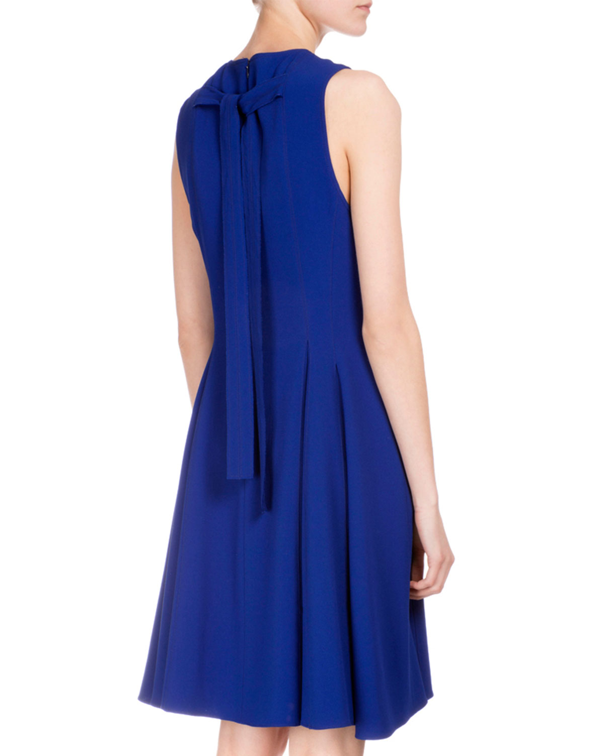 Sleeveless Inverted-Pleat Dress, Cobalt