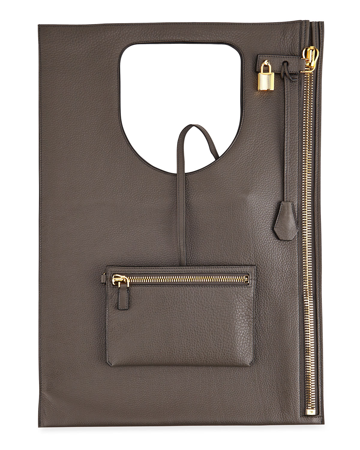 Alix Leather Padlock & Zip Fold-Over Bag, Graphite (Dark Gray )