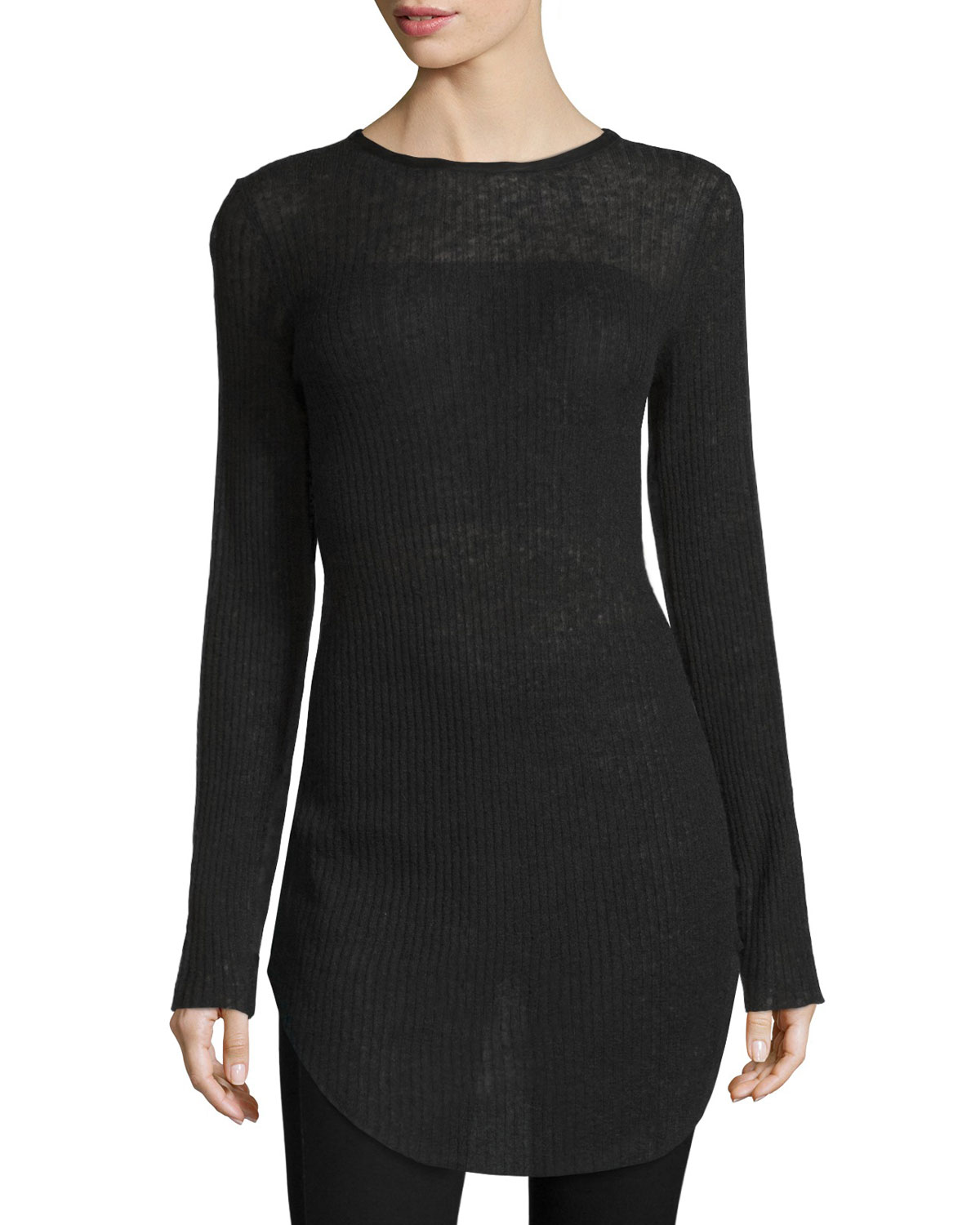 Marisol Long-Sleeve Ribbed Tunic, Black