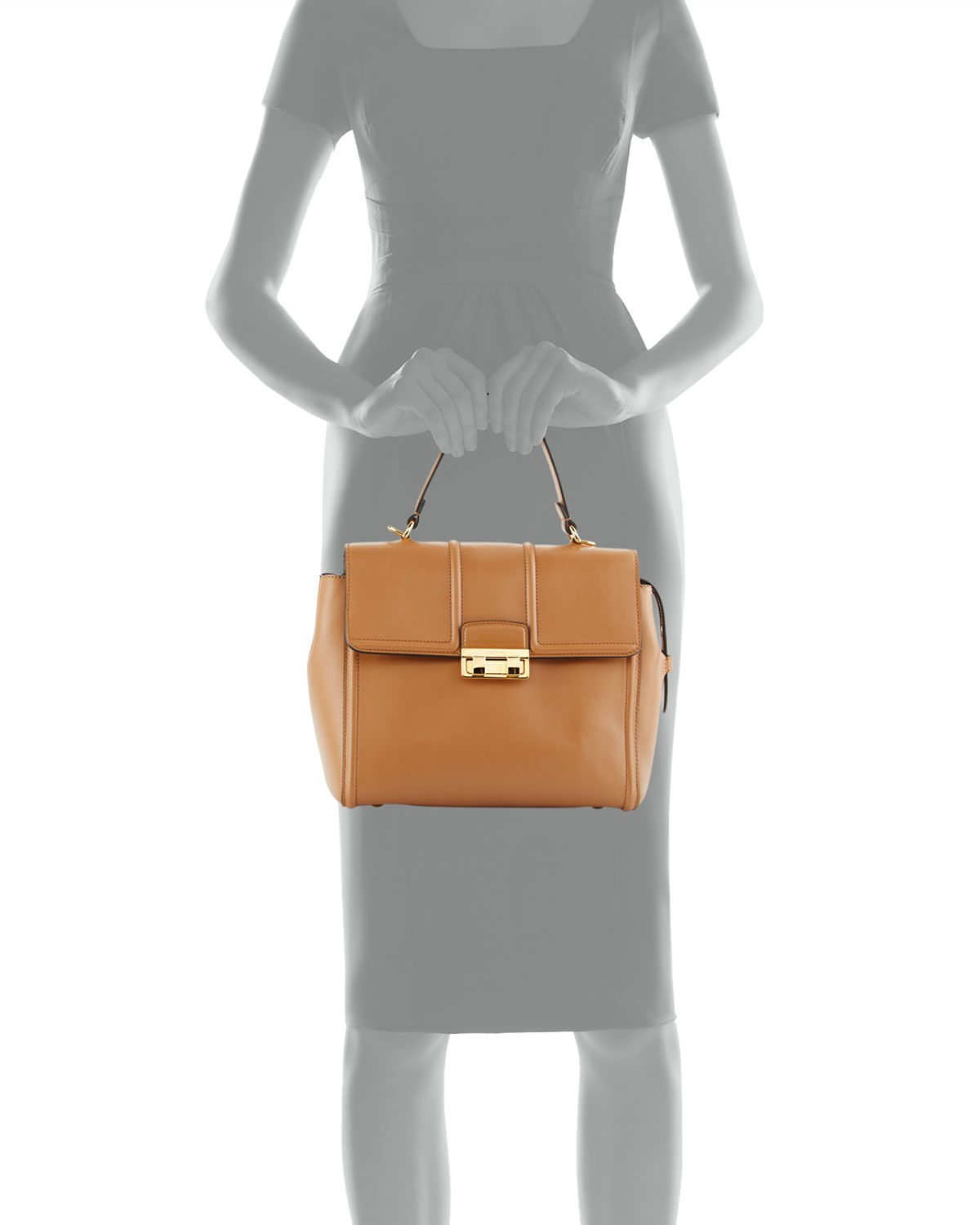 Jiji Calfskin Satchel Bag, Camel