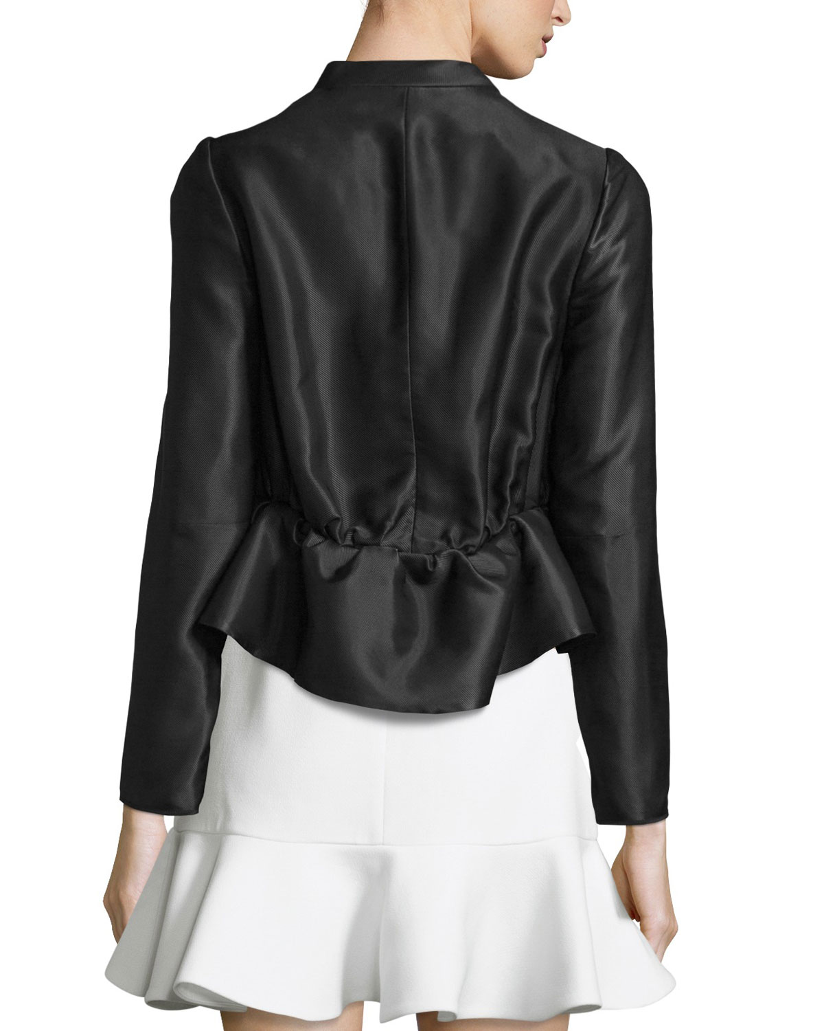 Long-Sleeve Ruffle-Hem Jacket, Black
