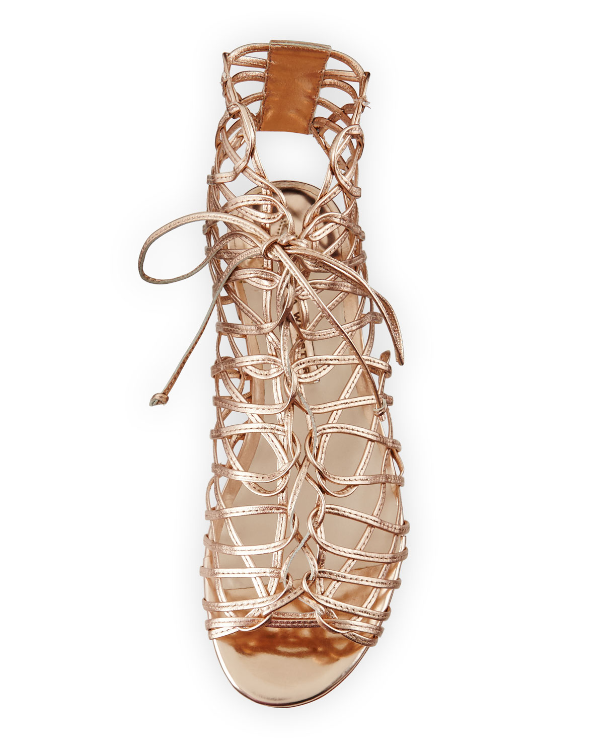 Dephine Lace-Up Flat Gladiator Sandal, Gold