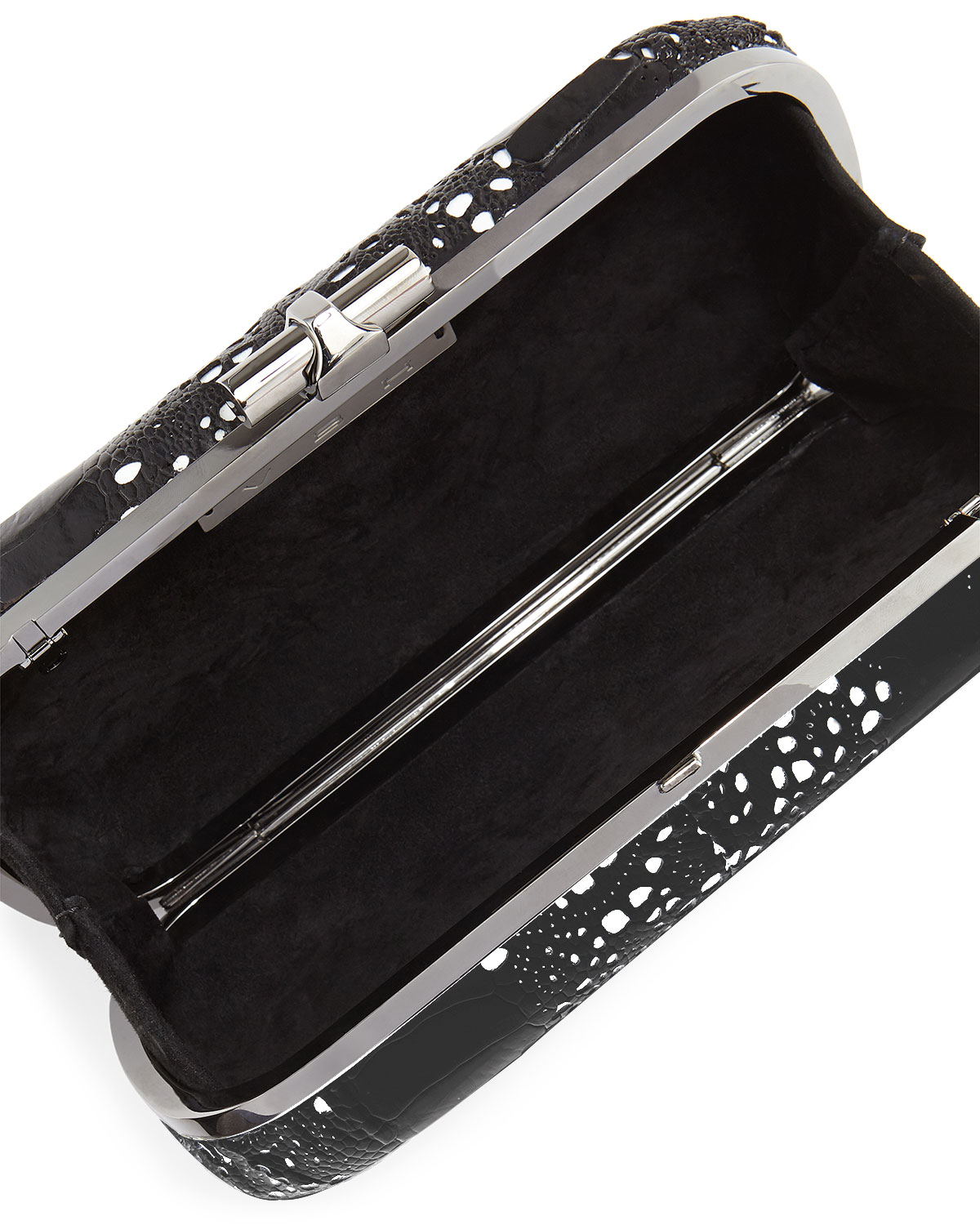 Oval Ostrich Lace Minaudiere, Black/White