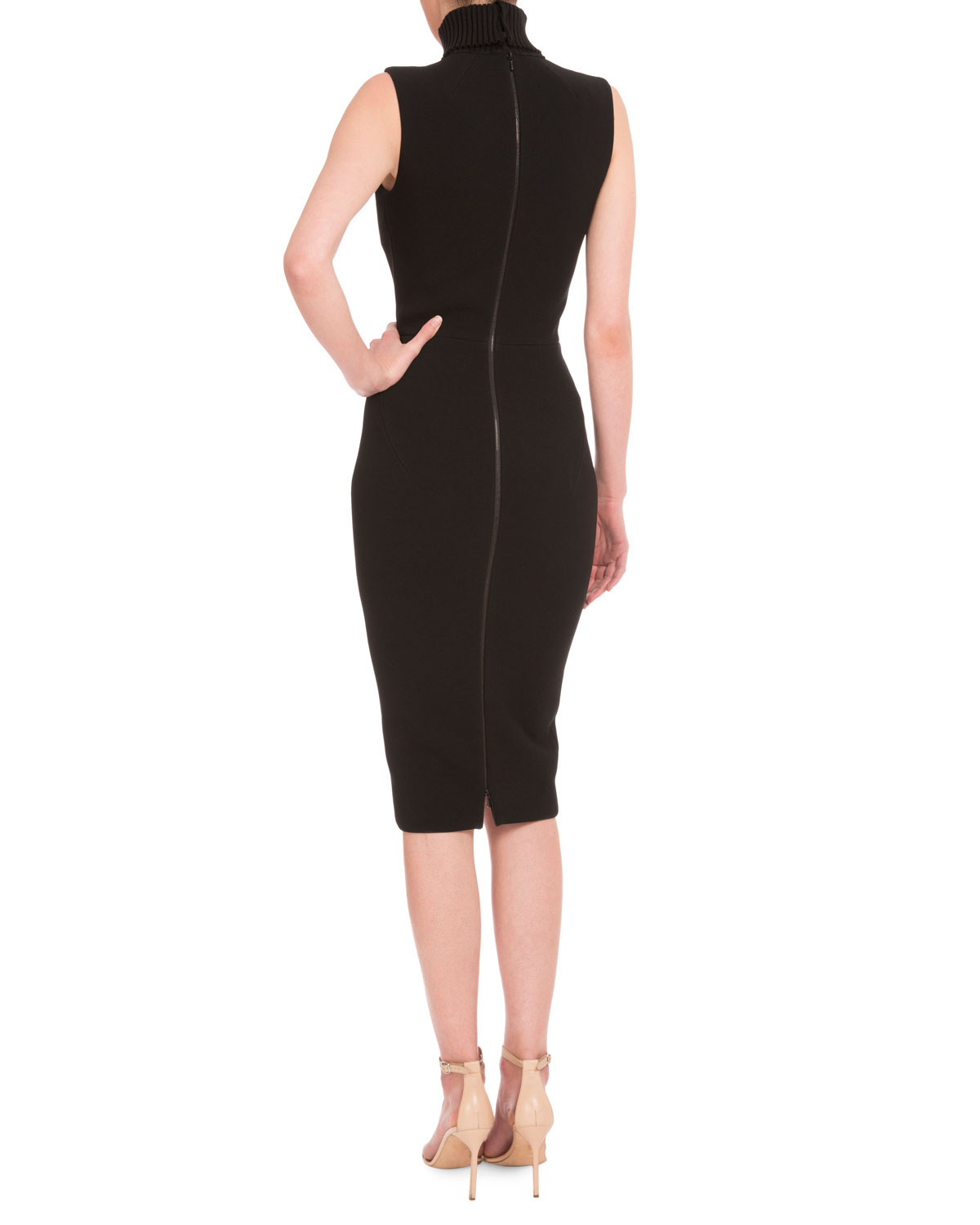 Sleeveless Turtleneck Sheath Dress, Black