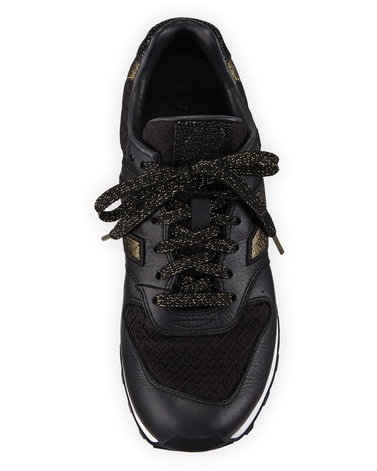 Embossed Leather Sneaker, Black/Gold