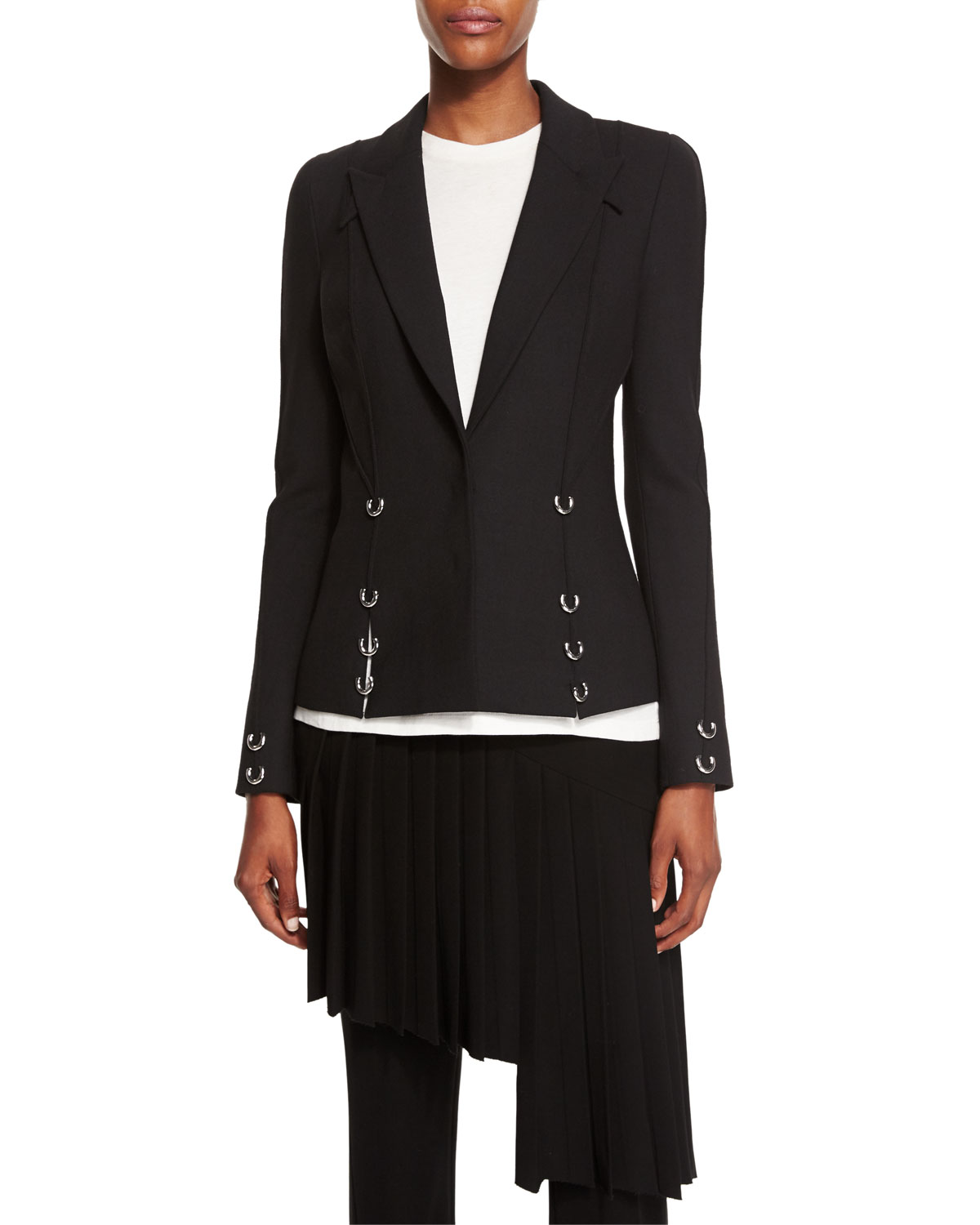 Pierced Notched-Collar Jacket, Black