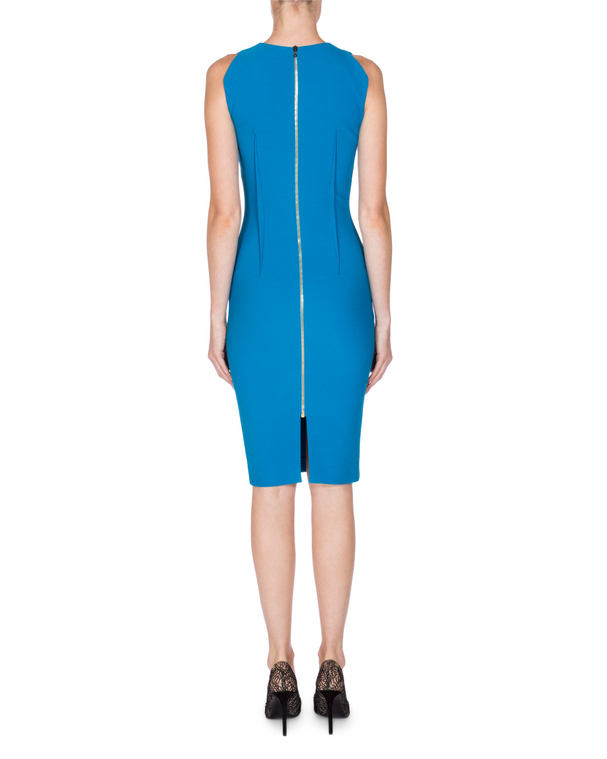 Sleeveless Asymmetric-Neck Colorblock Dress, True Blue