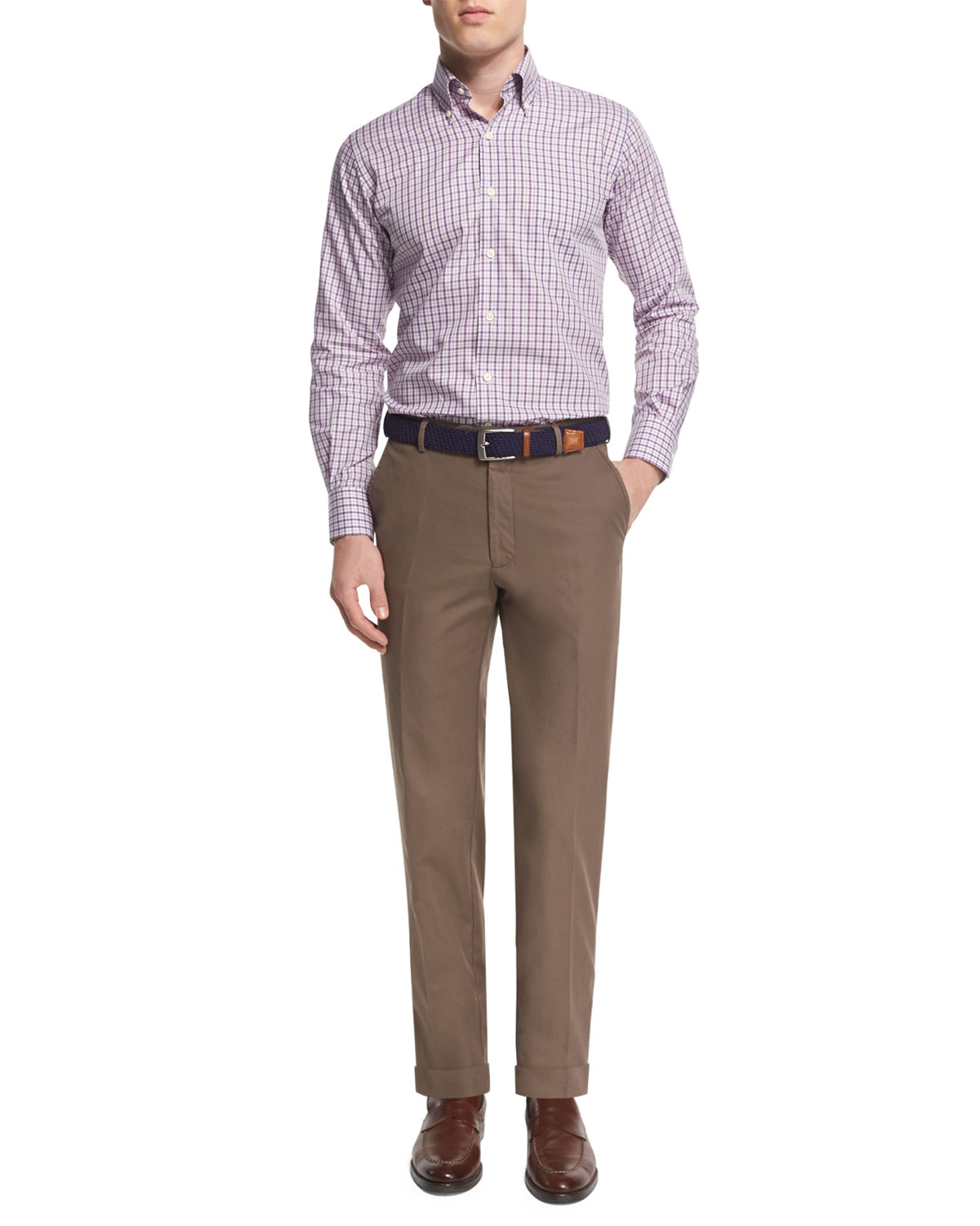 Lightweight Twill Flat-Front Pants, Brown