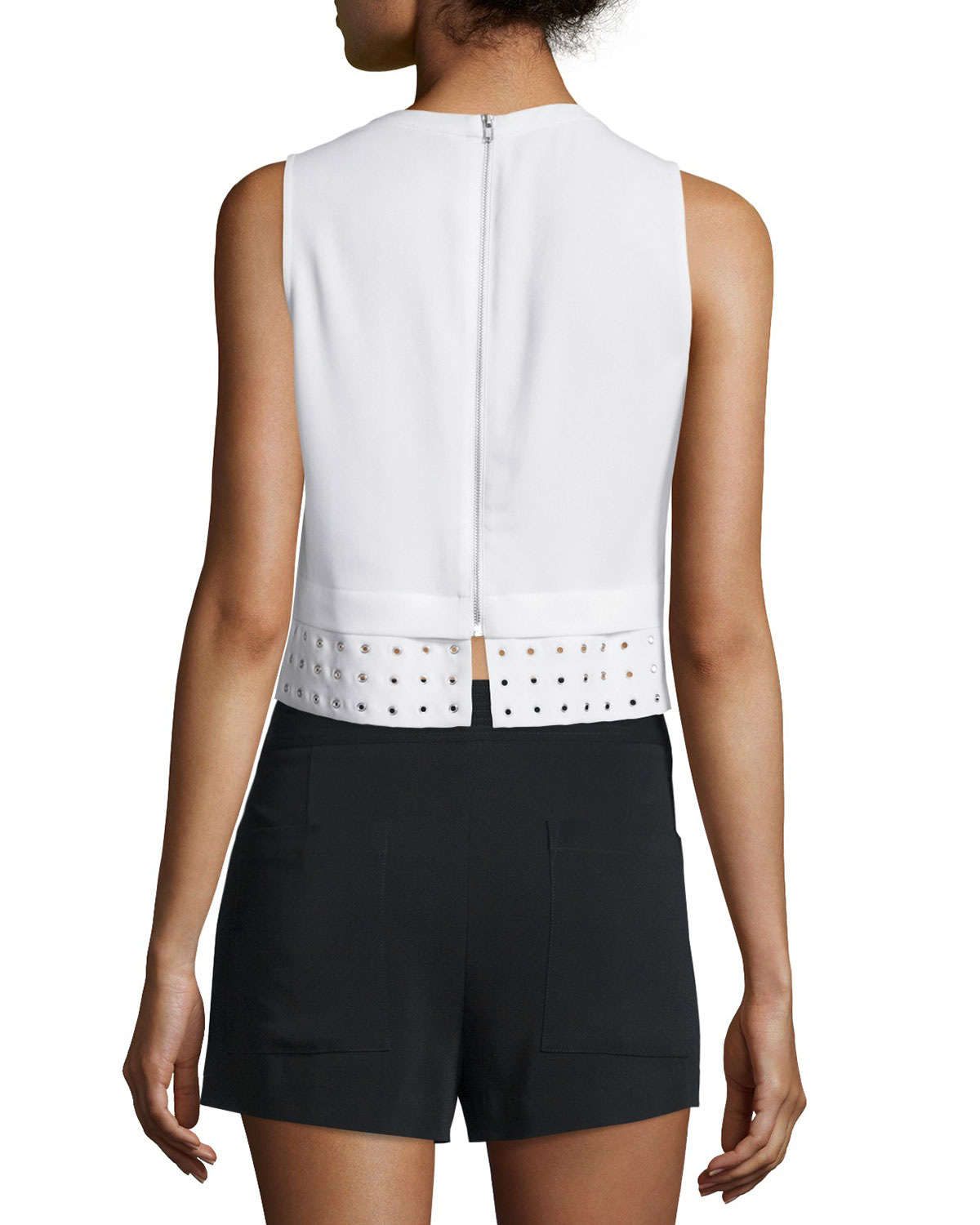 Henson Crepe Eyelet Crop Top, White